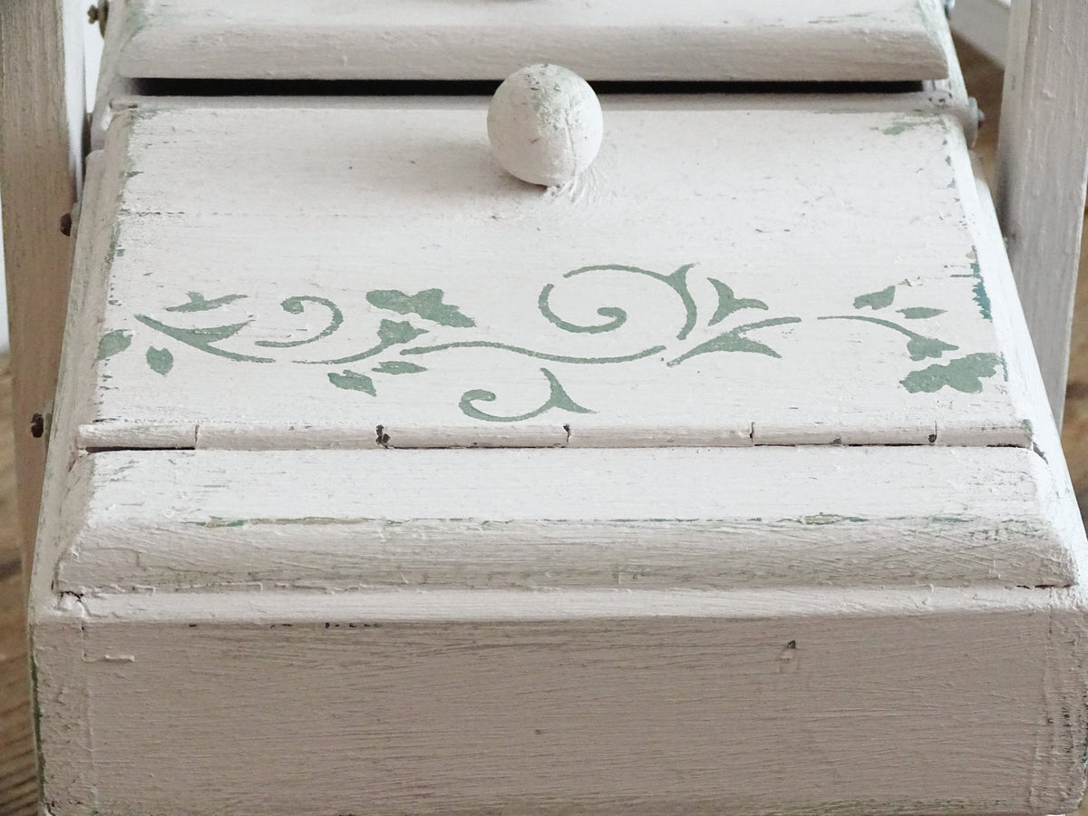 Antique Large Accordion Sewing Box: Shabby Chic Off White Wood Expandable Storage