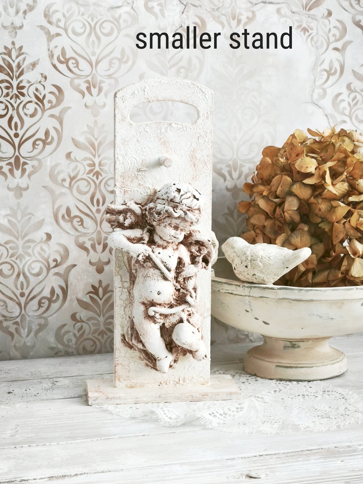 Plaster Cherub Sculpture on Stand, Chalkware Angel Statue