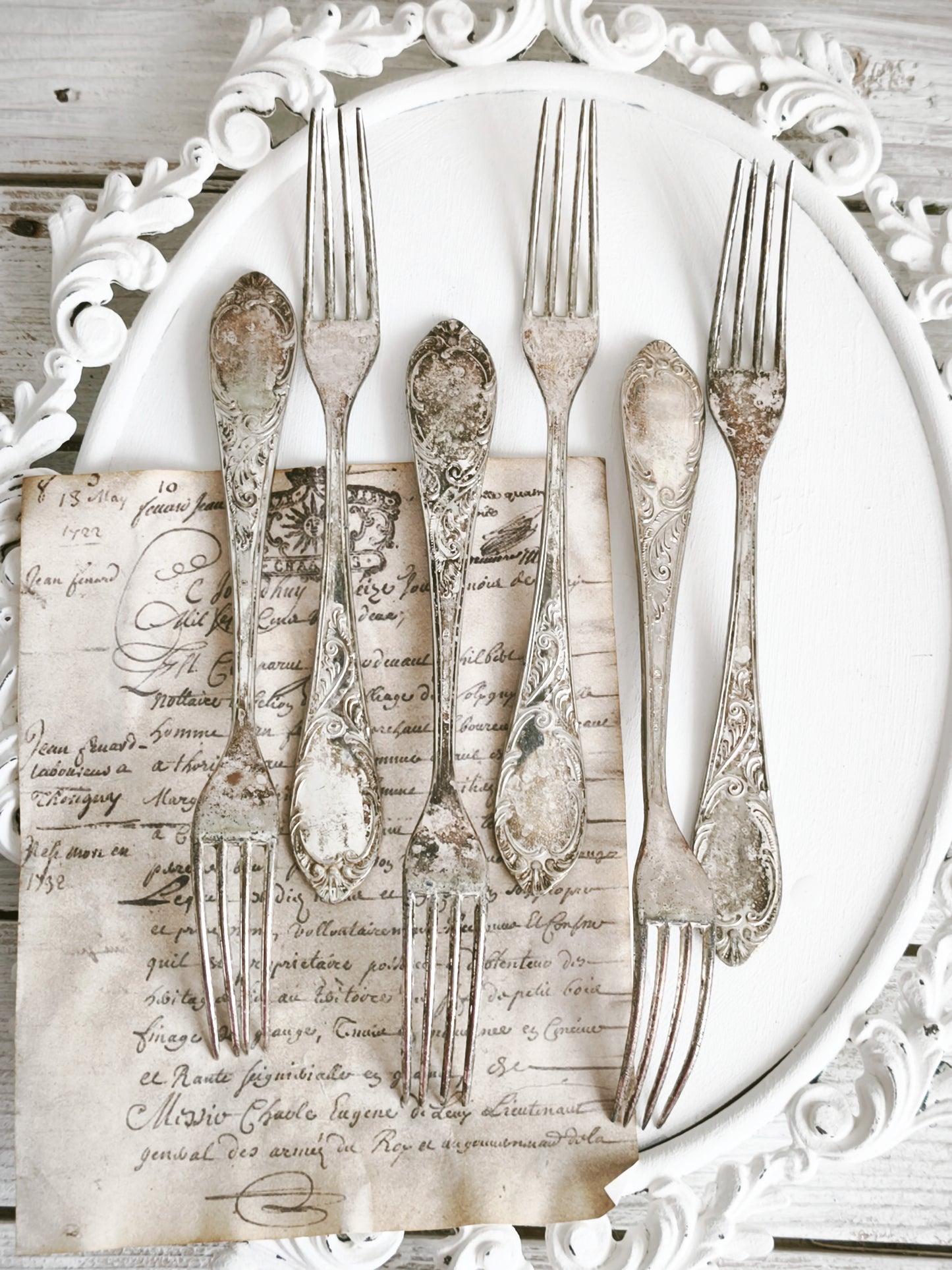 24 pcs Antique Silverplated Flatware Ornate Baroque Design, Escroignard & Cie