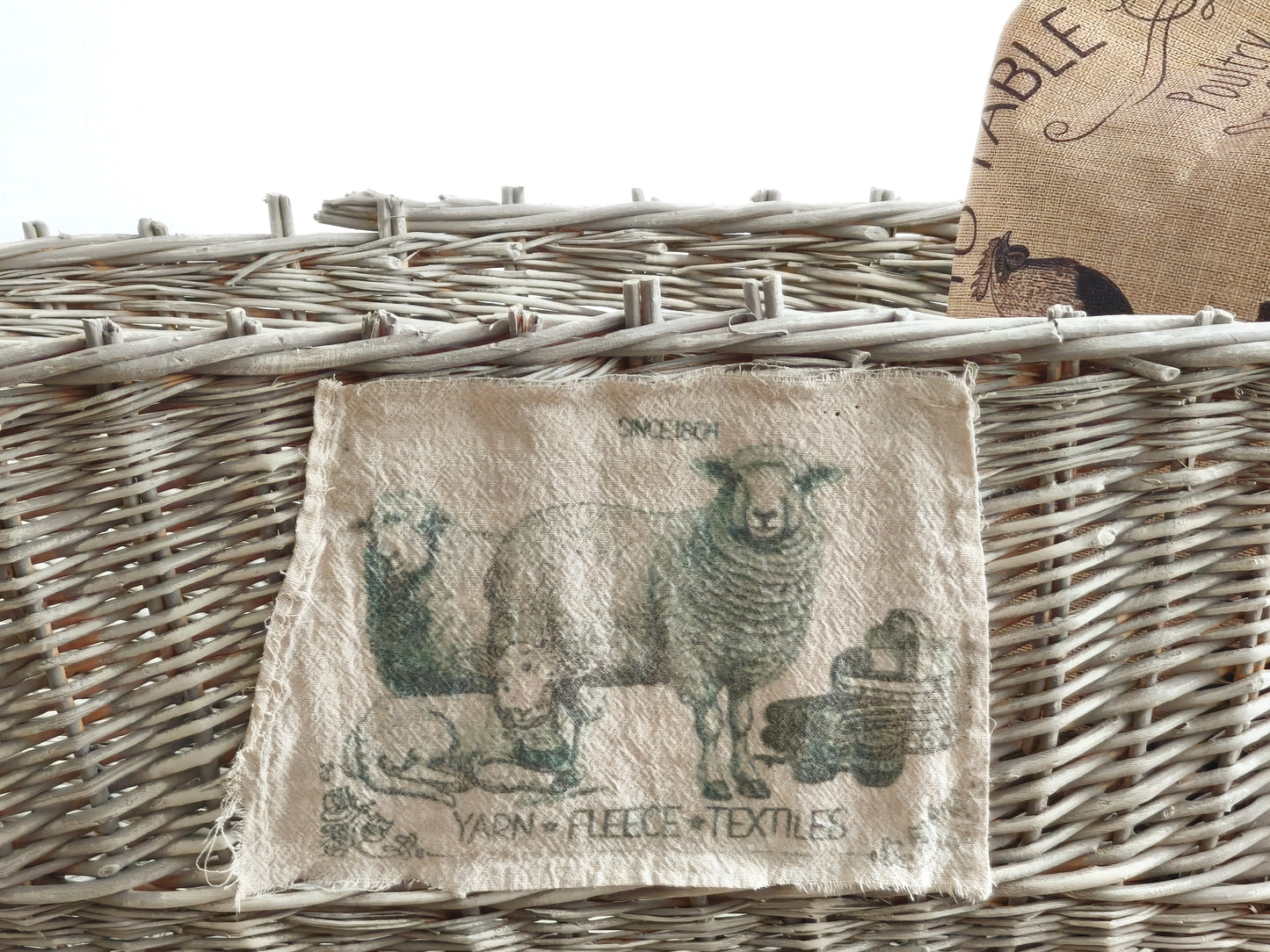 Large Wicker Basket Sheep Design, Rustic Laundry Hamper, Farmhouse Decor