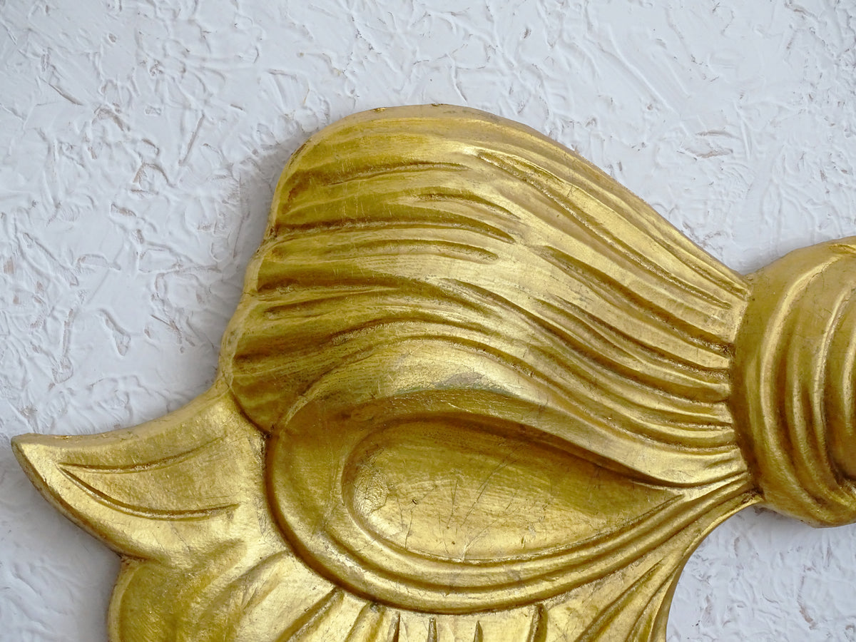 33.9" Hand Carved Gold Wooden Bow, Florentine Plaque, Extra Large Wall Decor Pediment, Panel