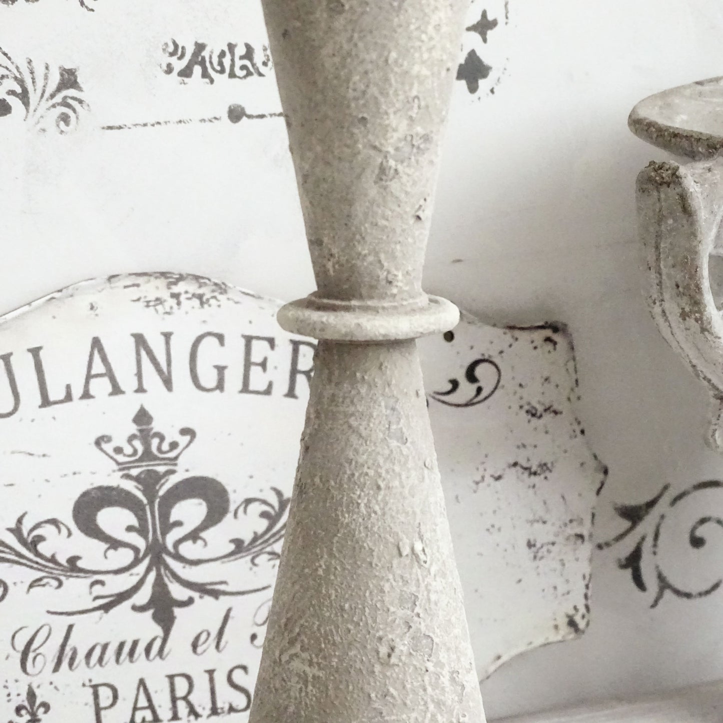 Metal Trophy Urn Vase Stone Effect, Gray Distressed, Shabby Chic Pedestal Plant Pot