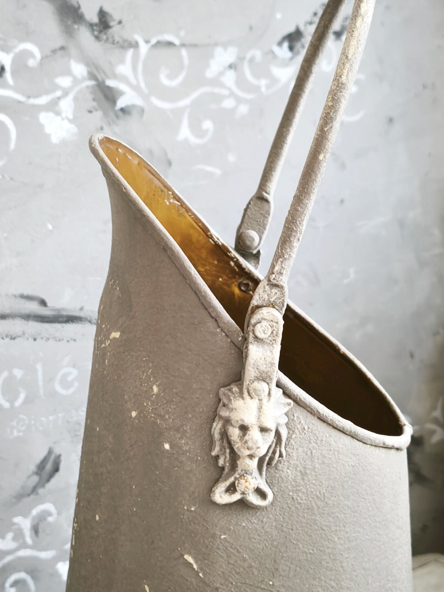 Brass Ash Scuttle Faux Concrete Finish, Metal Pitcher Vase