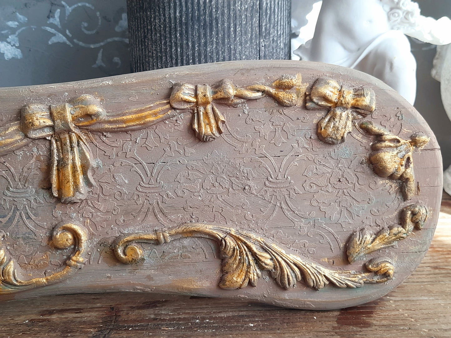 Cherubs Wood Wall Plaque, French Decor Panel Above Door