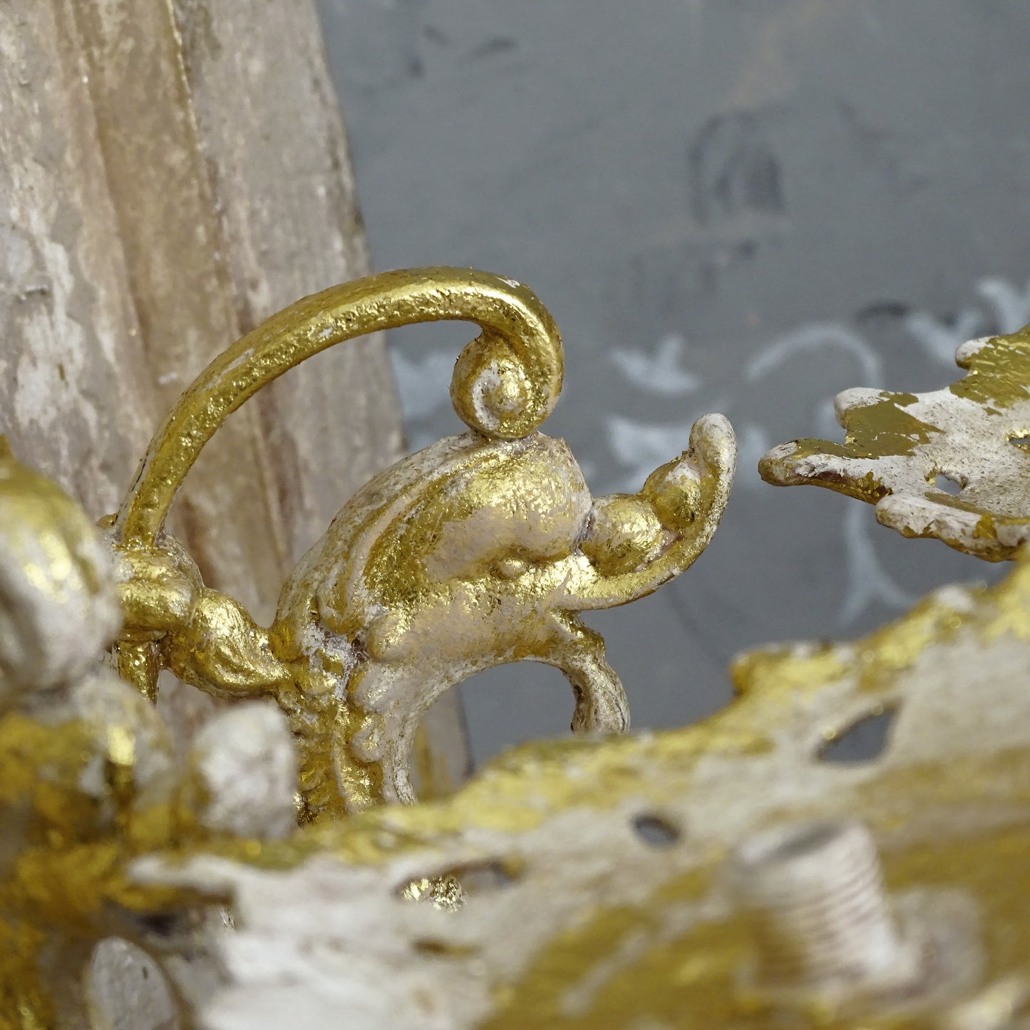 Antique Gilded French Wrought Iron Double Candle Sconce, Shabby Chic Wall Holder
