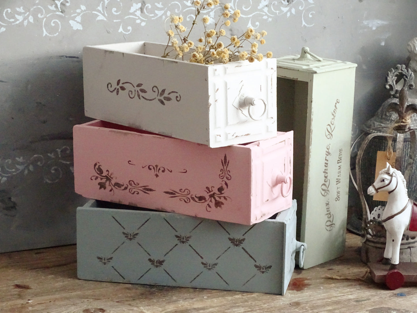 Sewing Machine Drawer, Distressed Wood Cabinet Drawer Tray, Tabletop Storage Display Box, Card File Desk Organizer