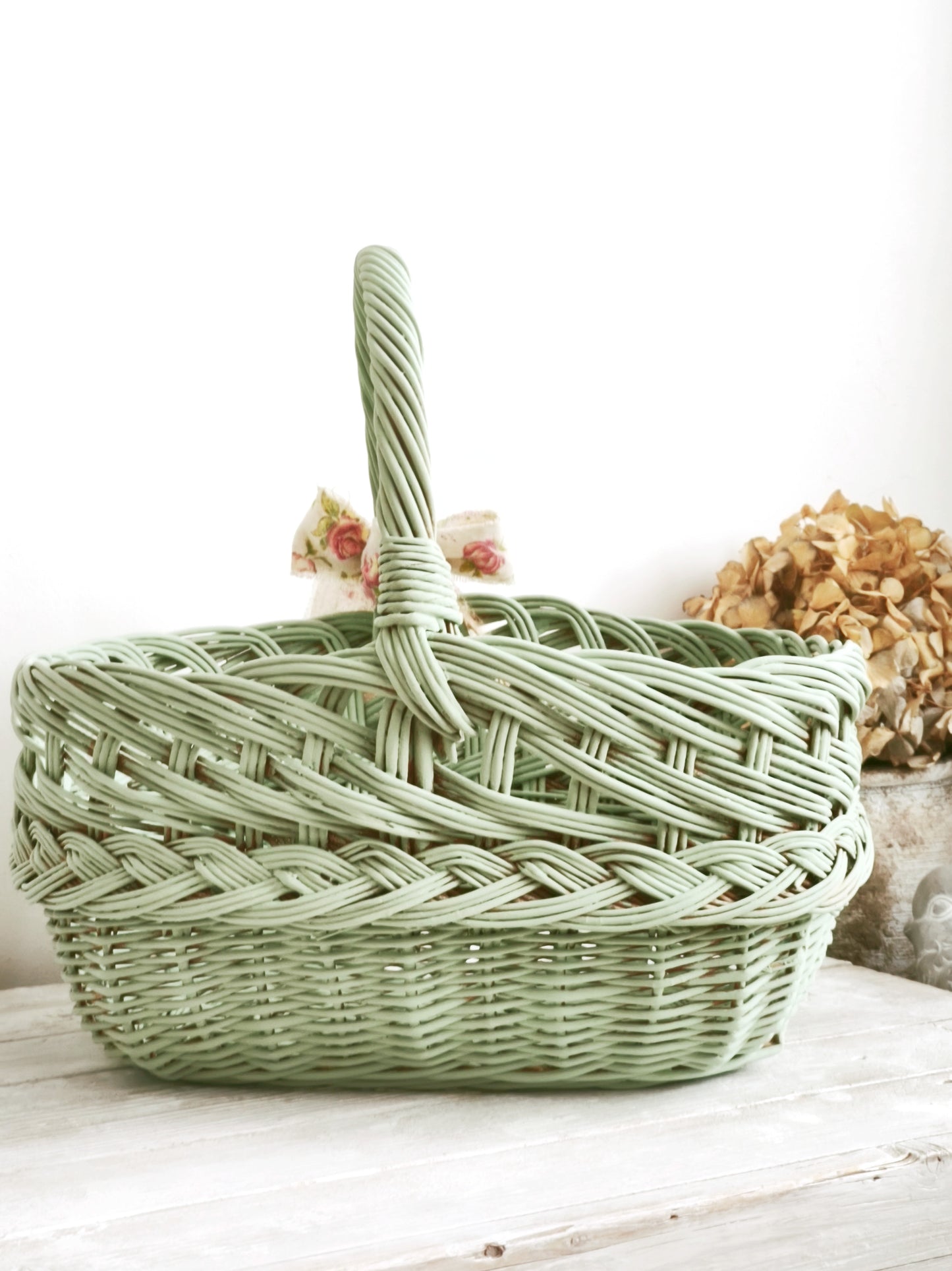 Green Wicker Market Basket with Bow