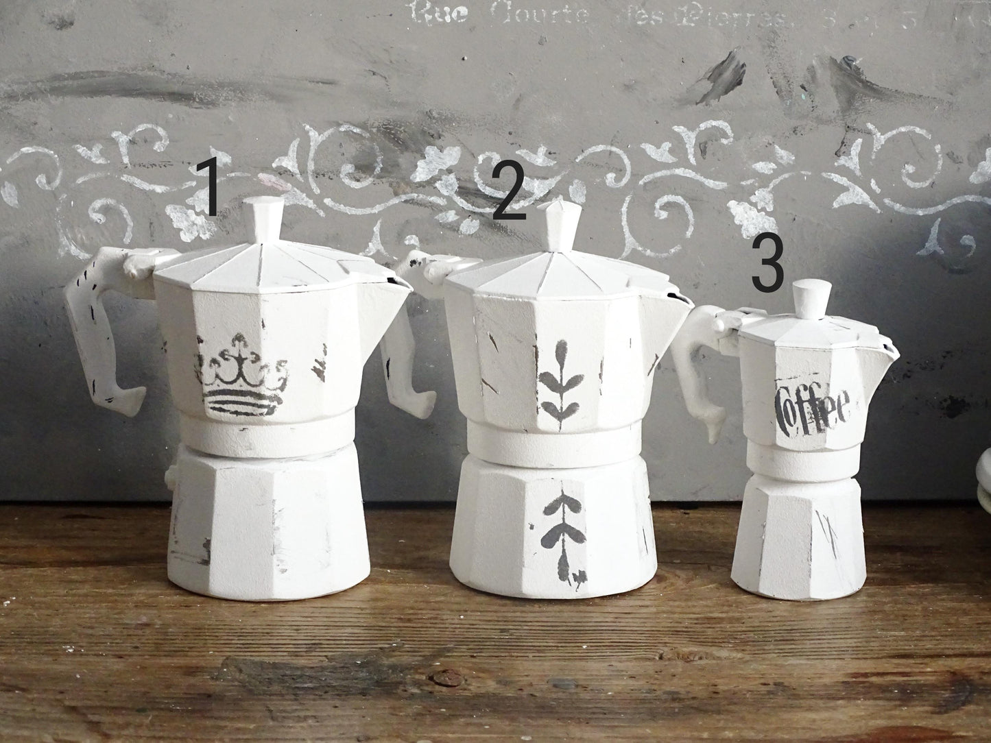 Distressed White Moka Pot, Italian Espresso Stove Coffee Maker, Retro Kitchen Decor