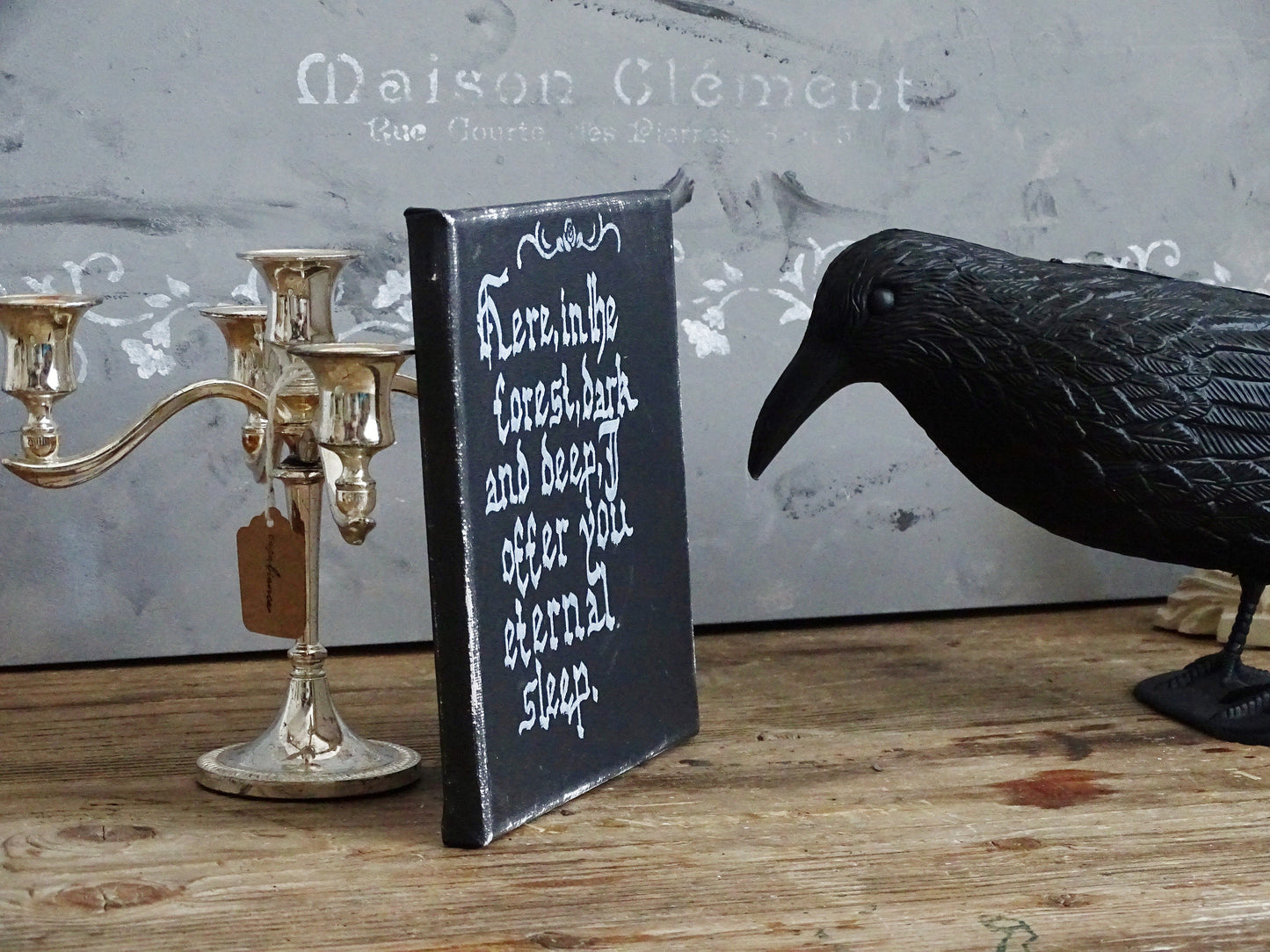 Gothic Calligraphy Canvas Sign, Dark Academia Decor