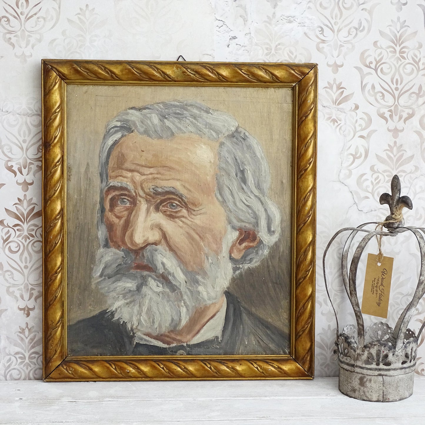 Giuseppe Verdi Antique Oil Painting, Framed Bearded Gentleman Male Portrait, Ornate Wood Frame, Italian Composer Signed Original Artwork