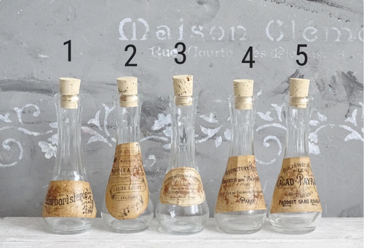 Small Apothecary Medicine Bottle Jar with French Label & Cork Stopper