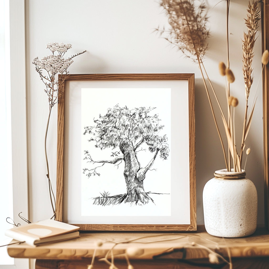 Tree Original Charcoal Drawing, Sketch