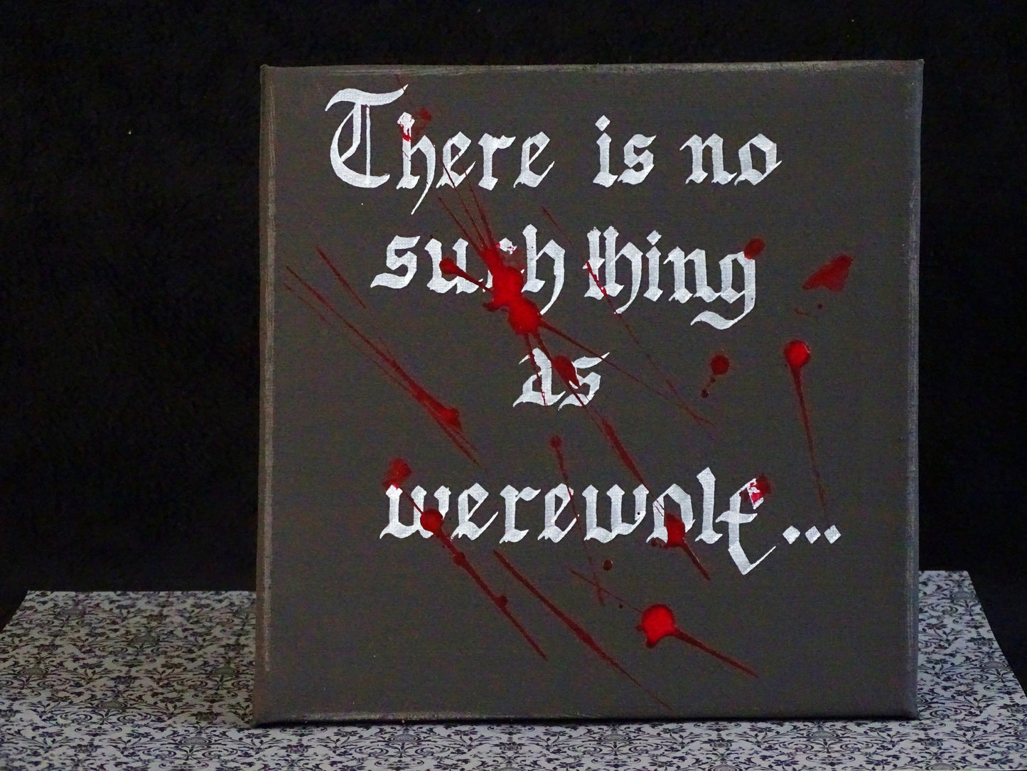 Gothic Werewolf Canvas Plaque, Hand-Lettered Horror Art
