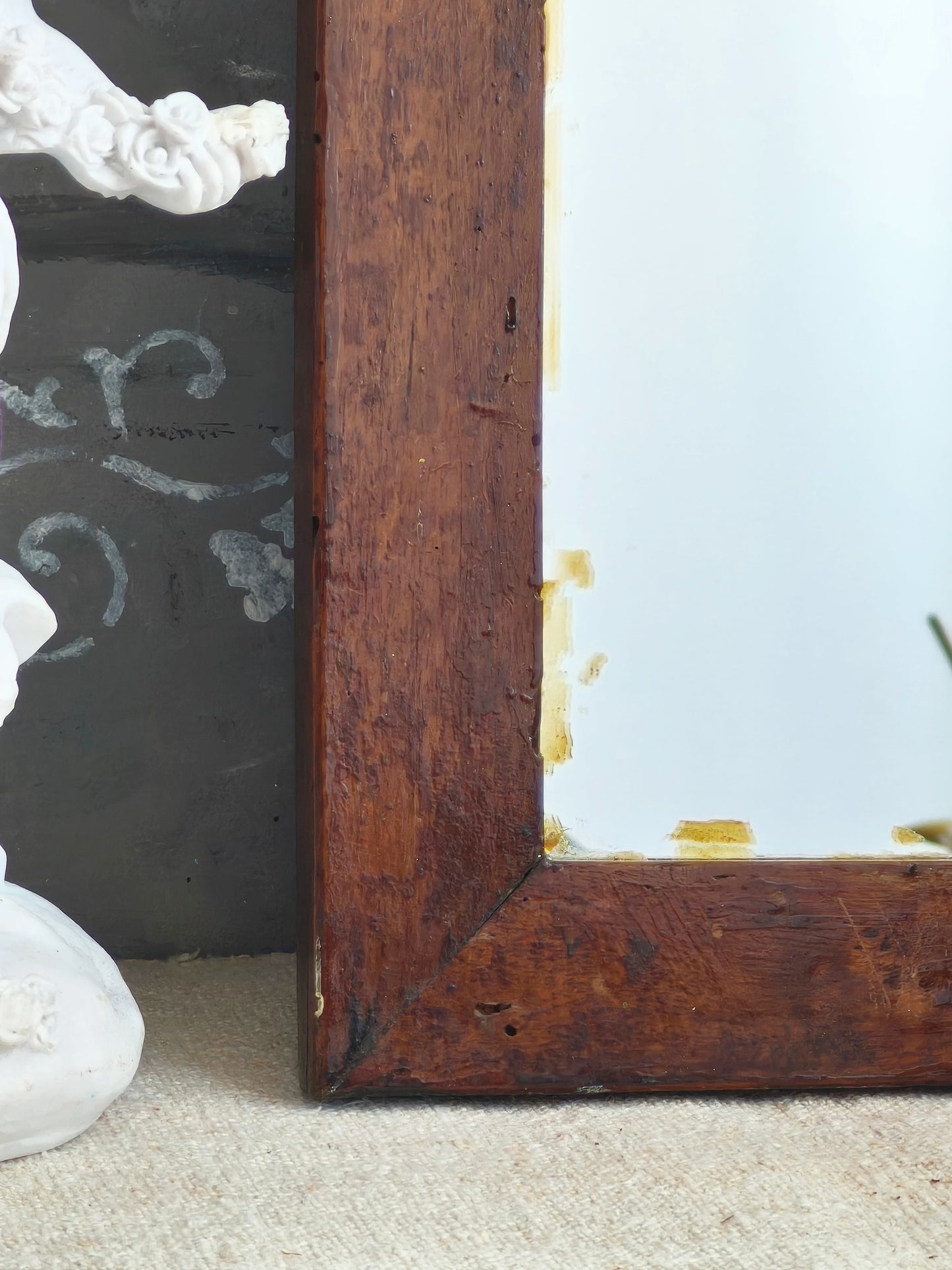 Antique Walnut Wood Wall Mirror, Primitive Wall Decor