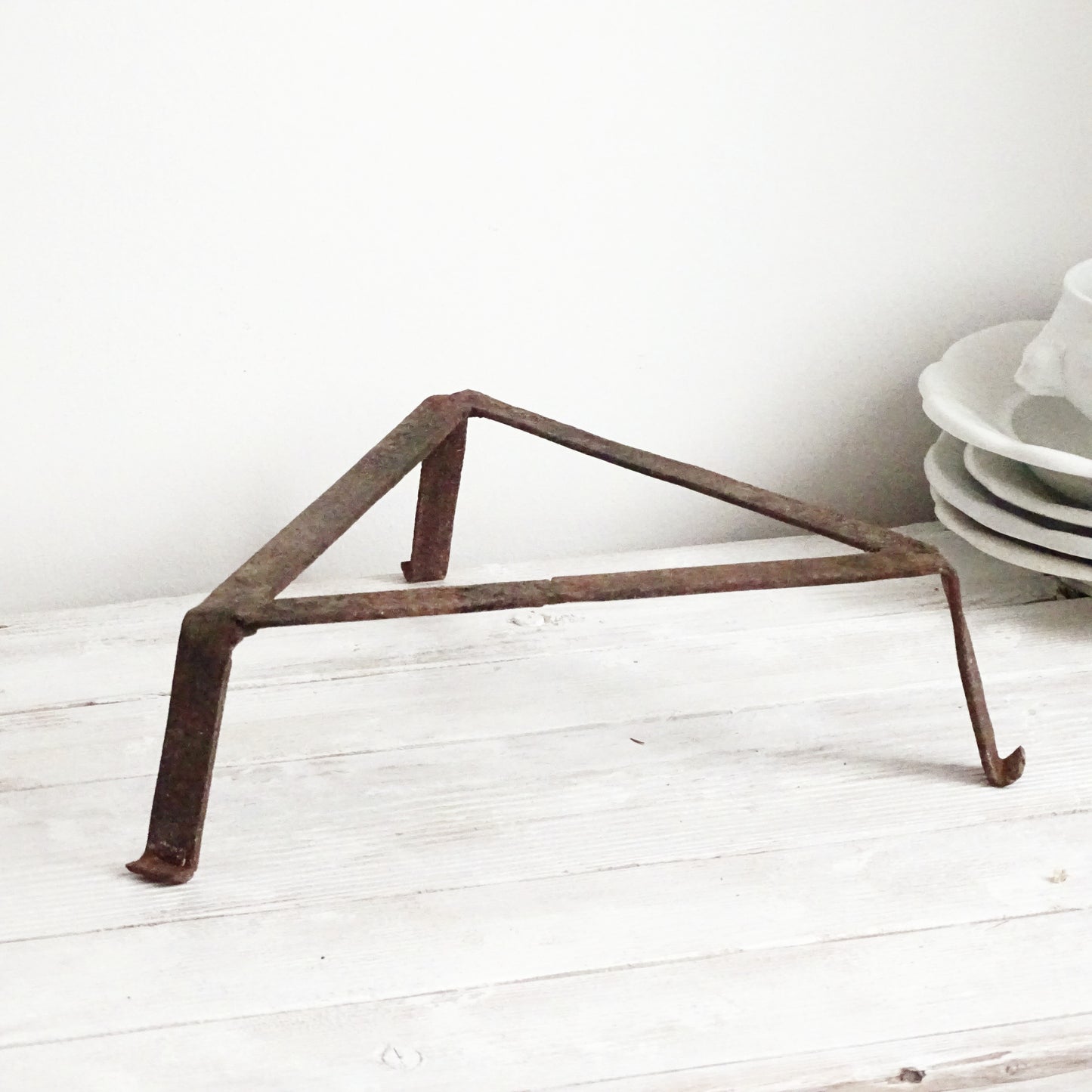 Antique Fireplace Metal Trivet, Hand Forged Iron, Primitive Cookware Tool, Hot Pot Stand
