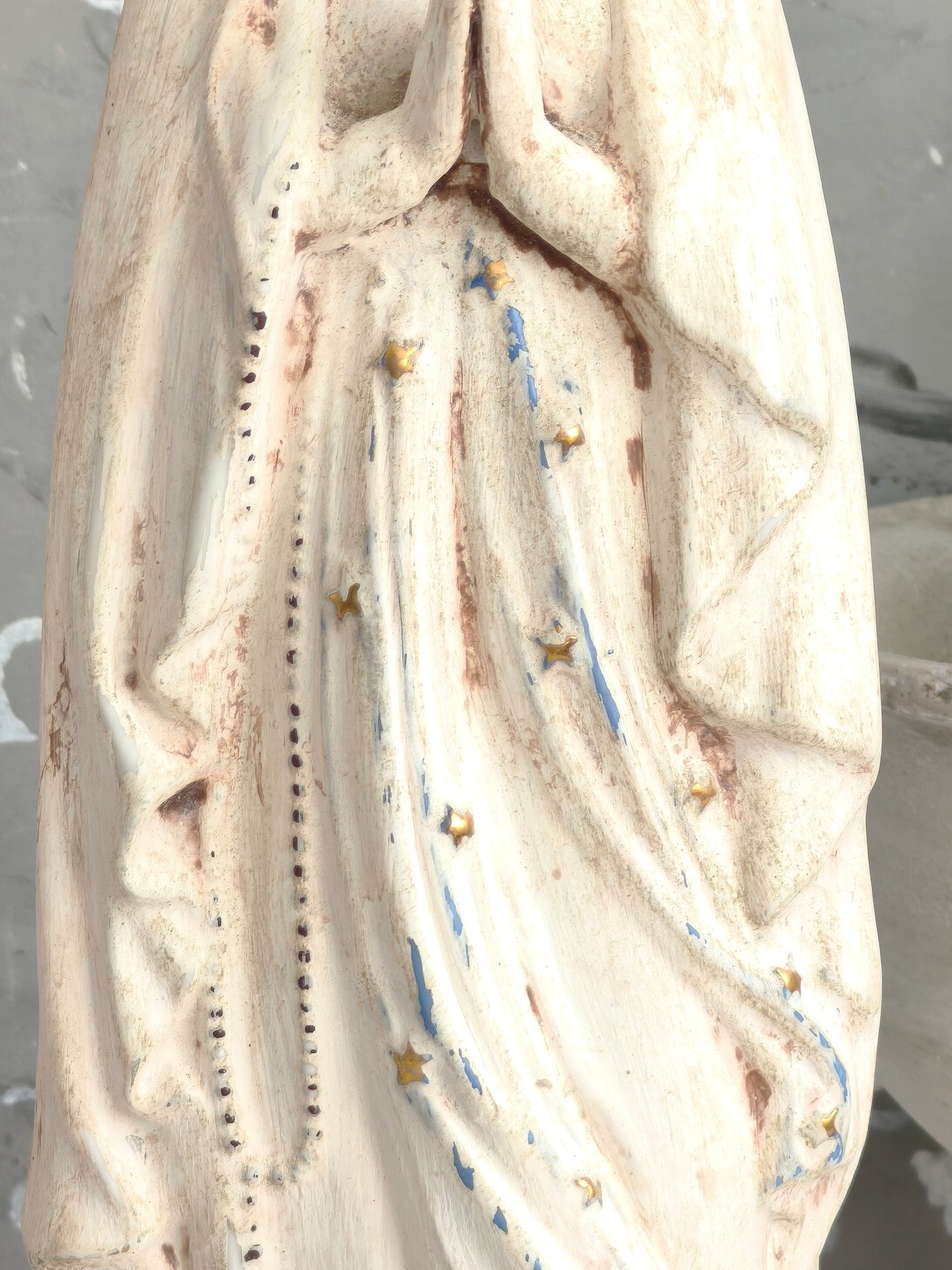 Vintage French Chalkware Madonna Statue, Plaster Virgin Mary Sculpture