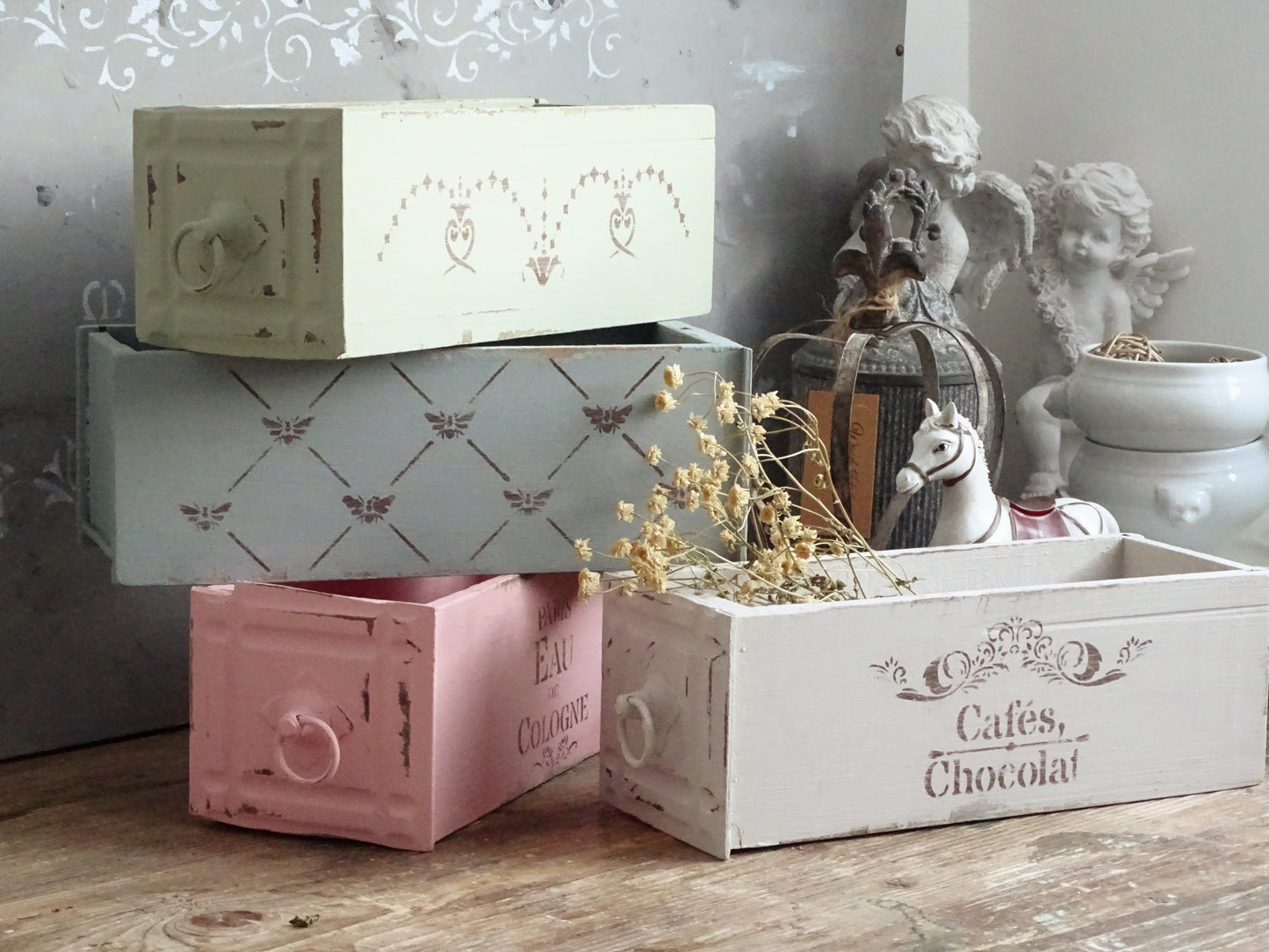 Sewing Machine Drawer, Distressed Wood Cabinet Drawer Tray, Tabletop Storage Display Box, Card File Desk Organizer