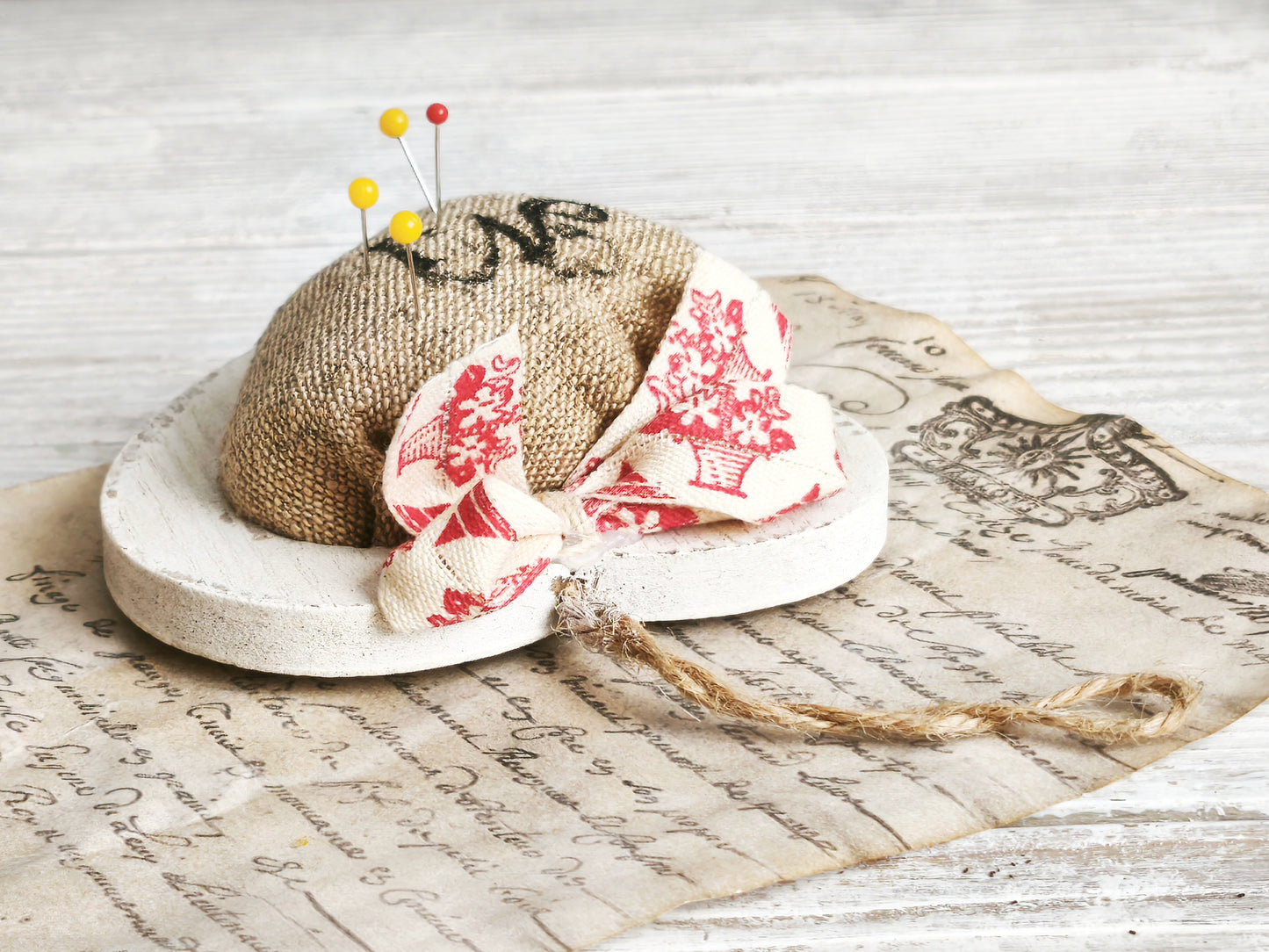 Handmade Pincushion of Antique Grainsack
