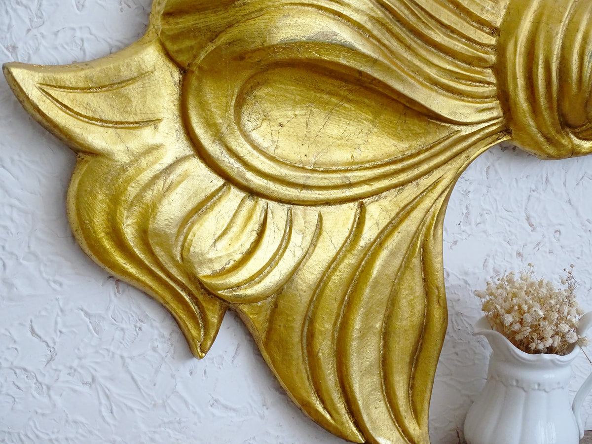 33.9" Hand Carved Gold Wooden Bow, Florentine Plaque, Extra Large Wall Decor Pediment, Panel
