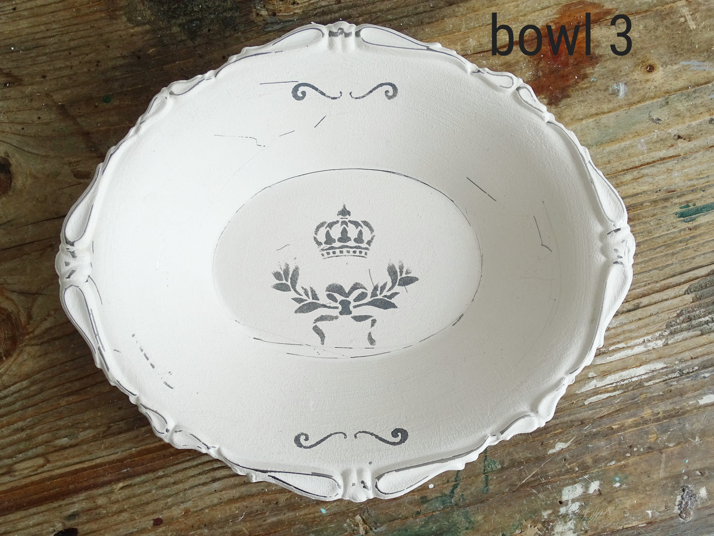 White Ornate Metal Bowl, Round Trinket Tray, Shabby Chic Decor