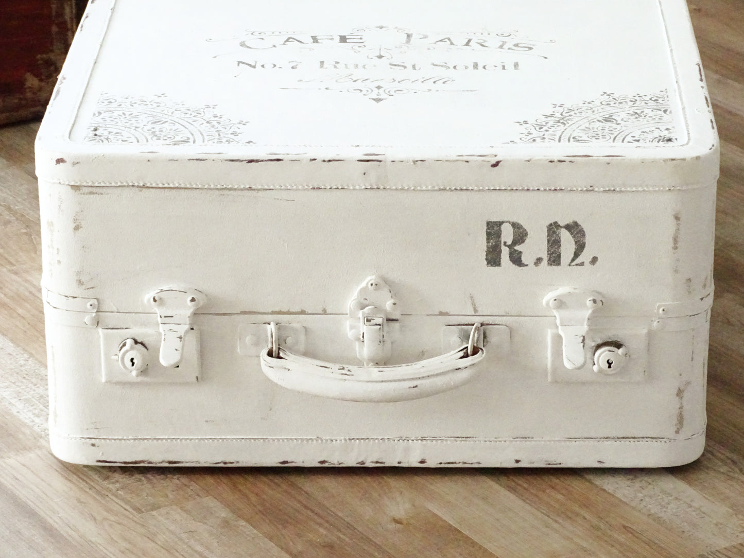 Antique White Wardrobe Travel Trunk, Large Suitcase