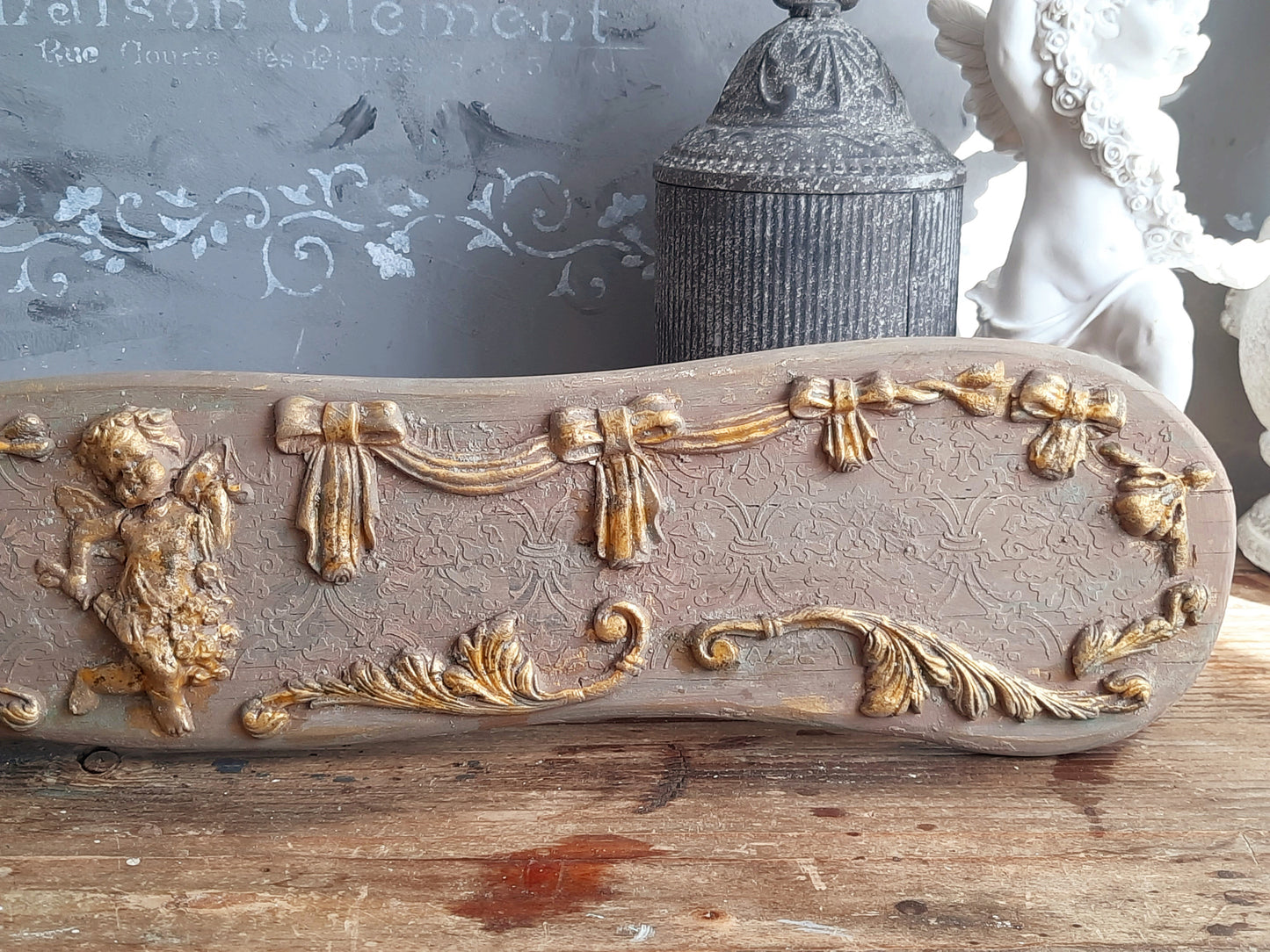 Cherubs Wood Wall Plaque, French Decor Panel Above Door