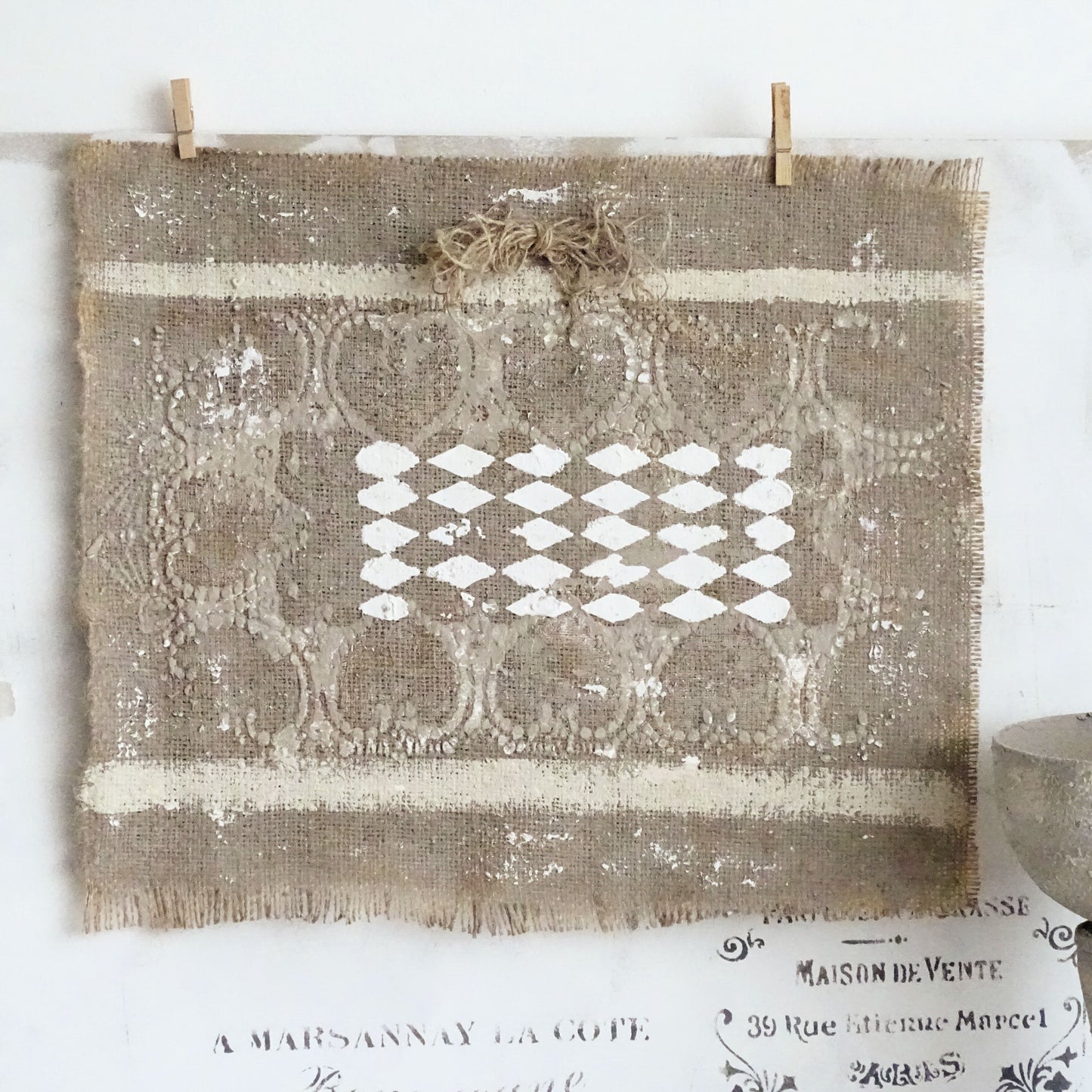 Abstract Burlap Tapestry Textile Wall Art, Neutral Wabi Sabi Wall Hanging, Contemporary Decor