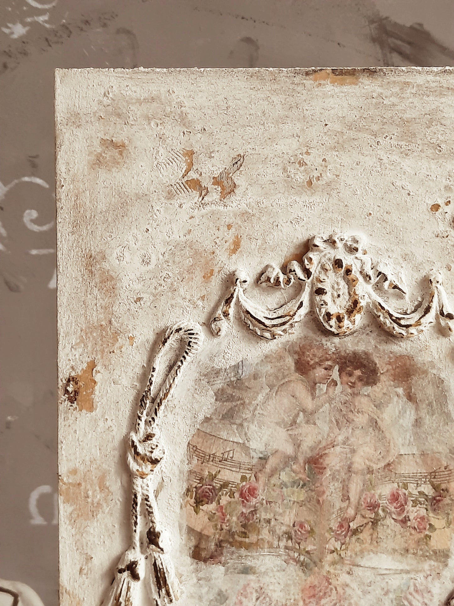 Baroque Cherub Angel French Wall Panel, Floral Cherub Picture Plaque, Shabby Chic Brocante Pediment, Antique Victorian Rococo Style Wall Art
