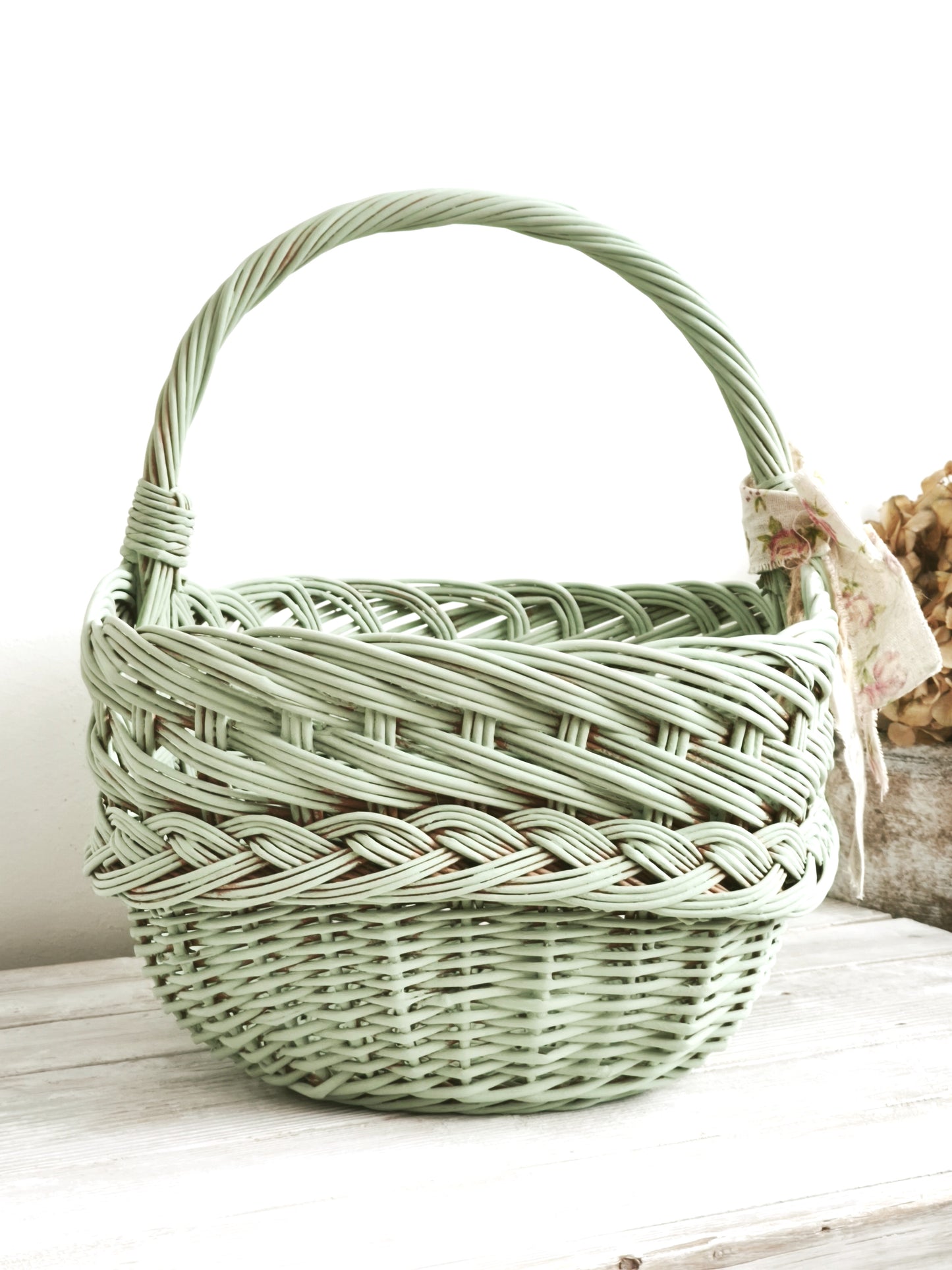 Green Wicker Market Basket with Bow