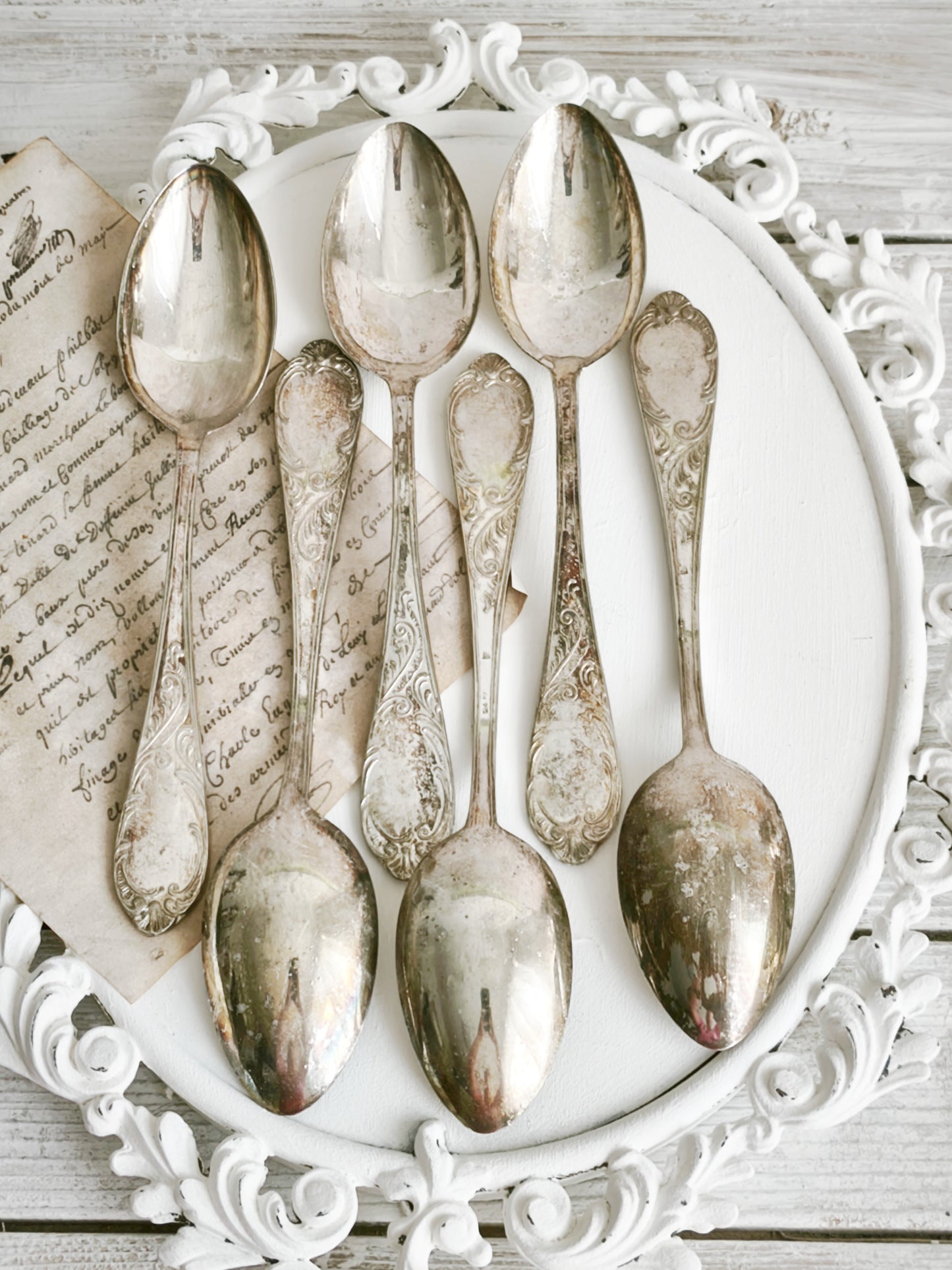 24 pcs Antique Silverplated Flatware Ornate Baroque Design, Escroignard & Cie