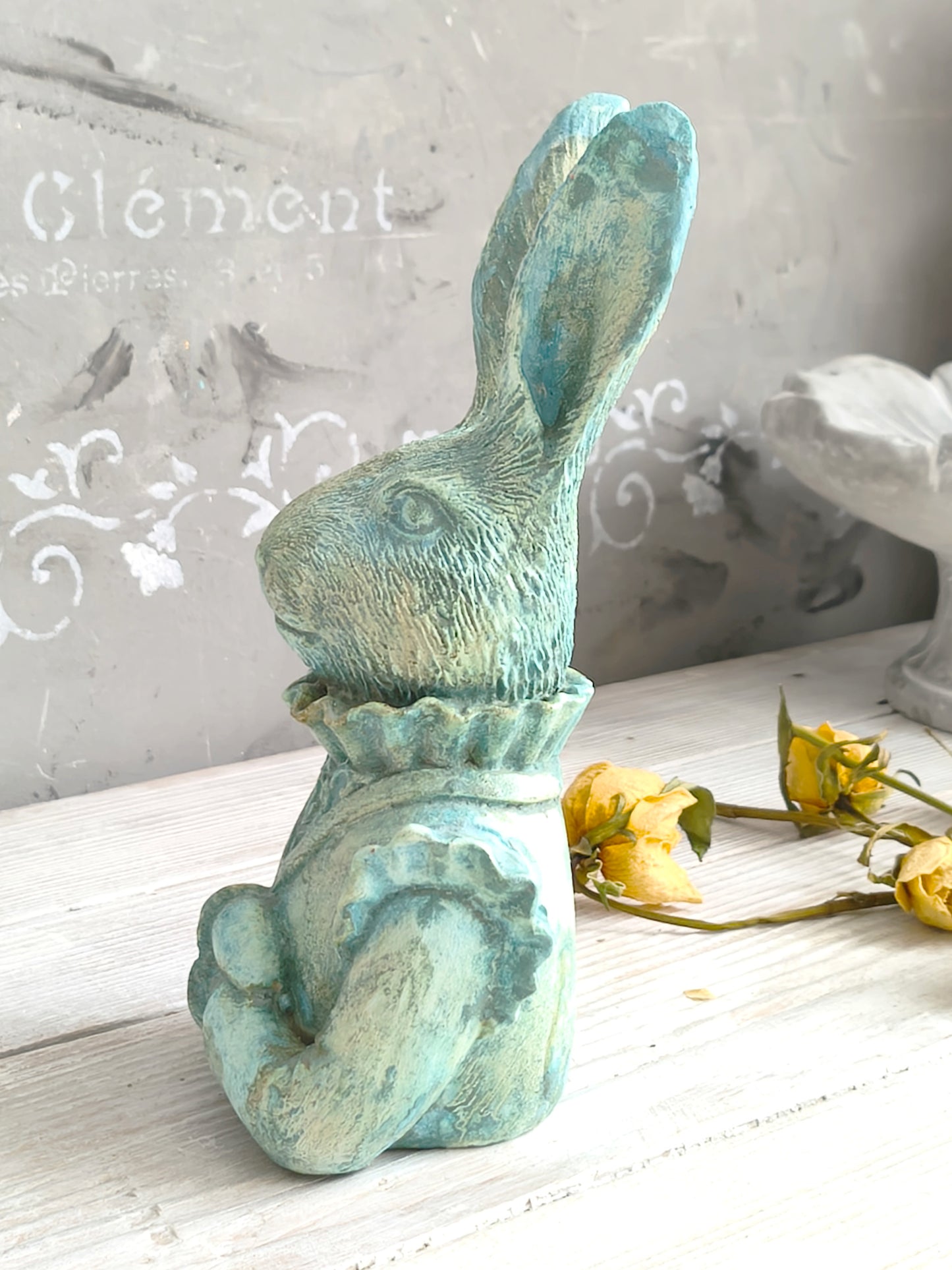 Turquoise Blue Rabbit Hare Bust Statue, Figurine, Ornament, Shabby Chic Decor