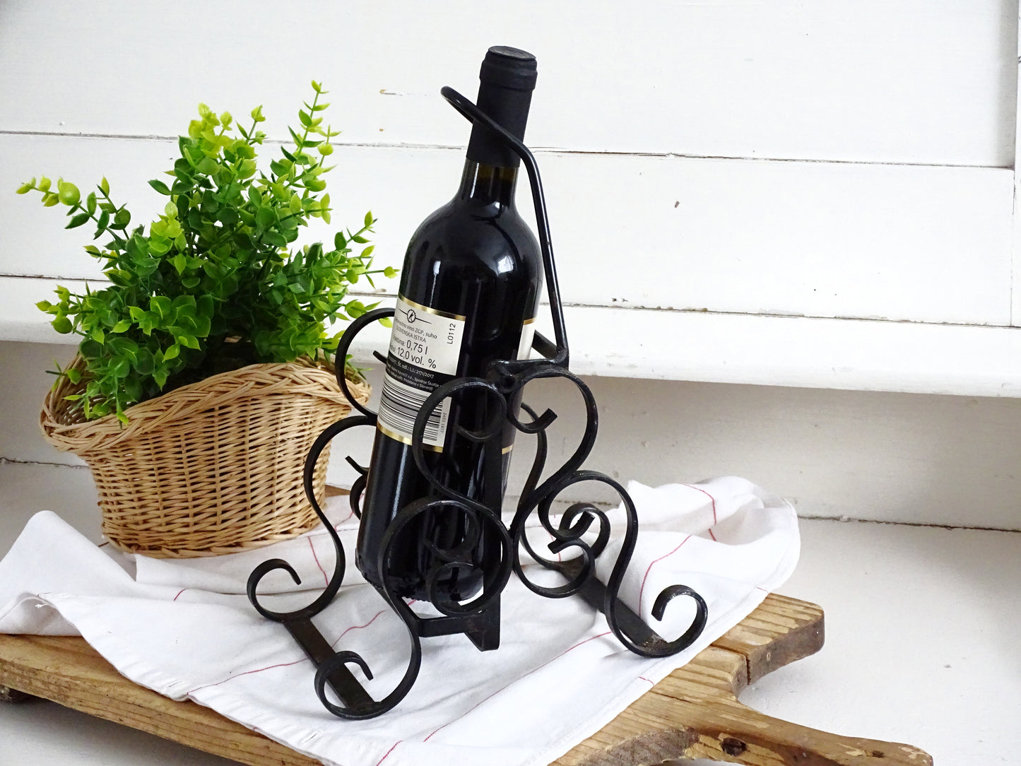 Hand Wrought Iron Wine Bottle Holder: Gothic Tabletop Barware