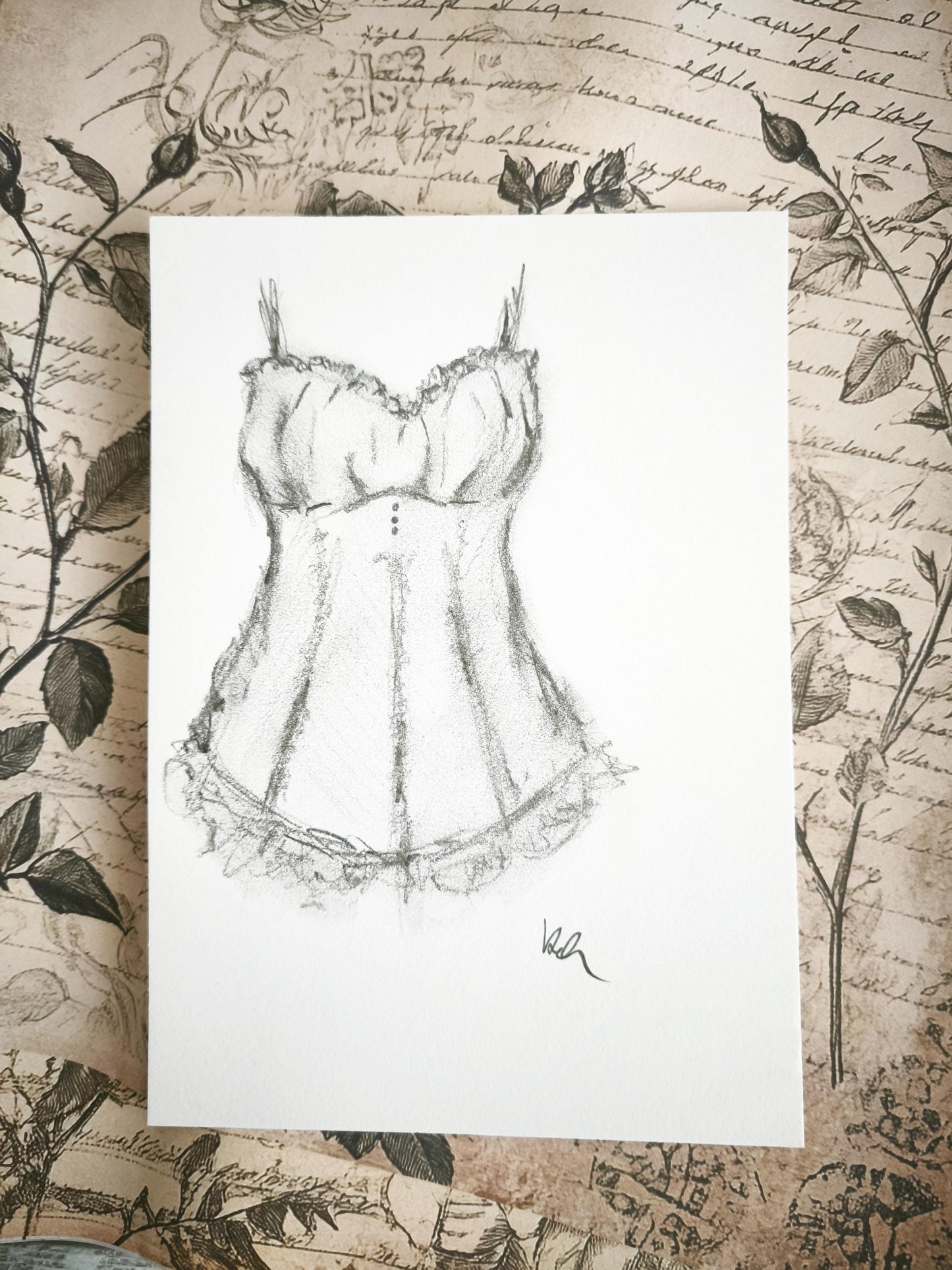 Original Charcoal Corset Sketch Drawing, French Fashion Lingerie Artwork, Ballet Tutu Dress Art