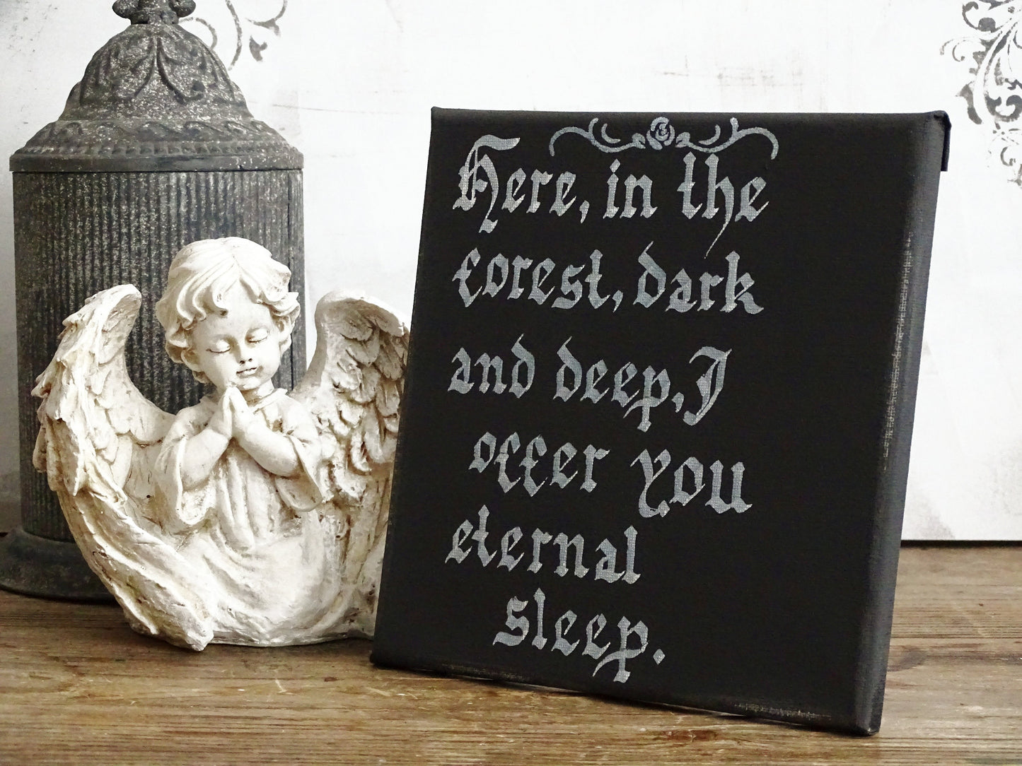 Gothic Calligraphy Canvas Sign, Dark Academia Decor