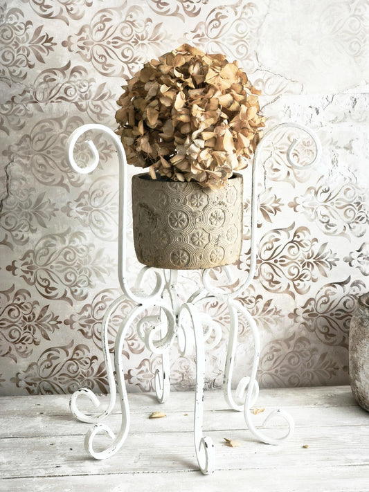 White Wrought Iron Plant Stand: Shabby Chic Metal Basket, Planter