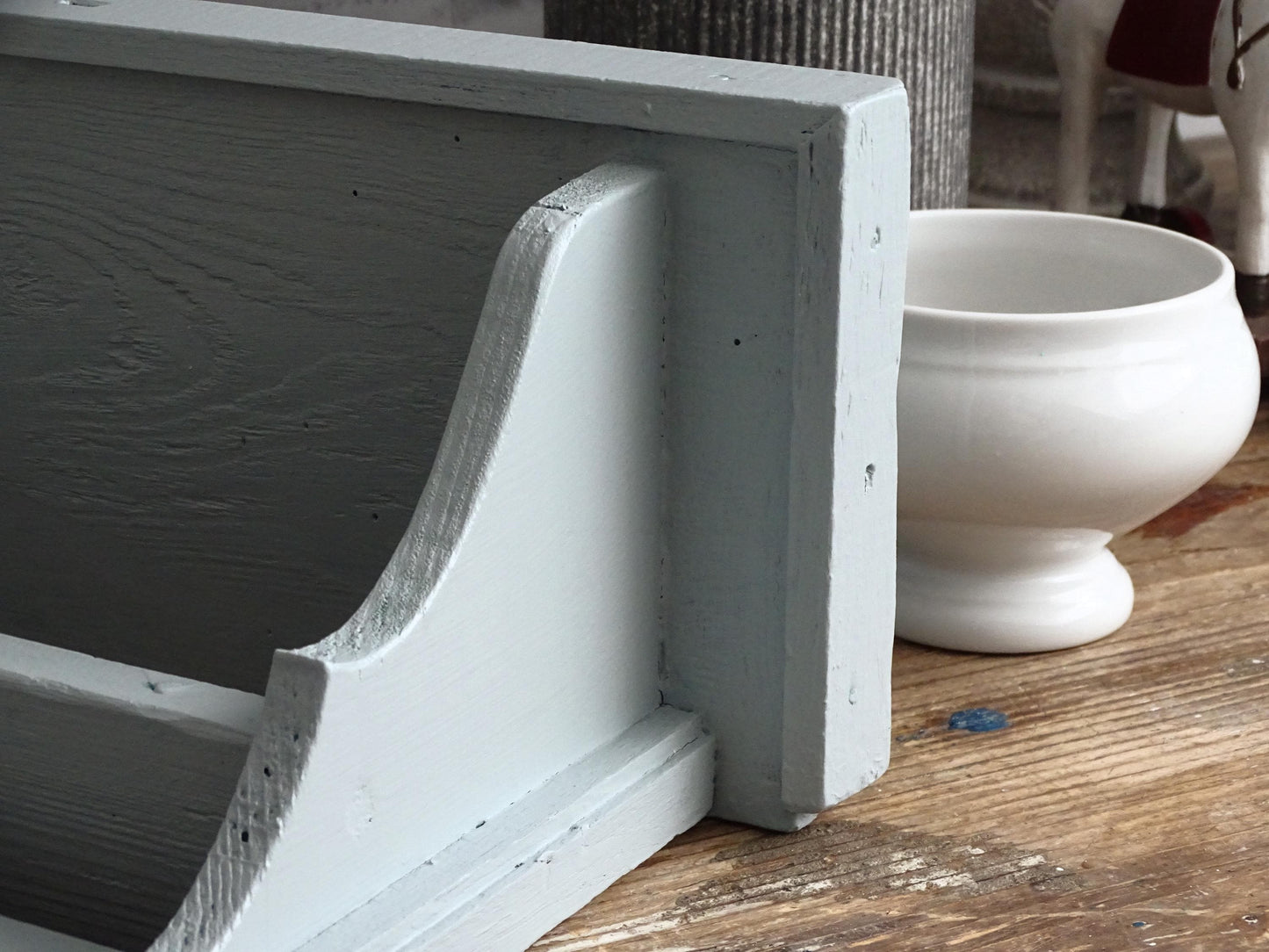 Blue 2-Tier Wood Corbel Wall Shelf with Pegs: Shabby Chic Spice Rack