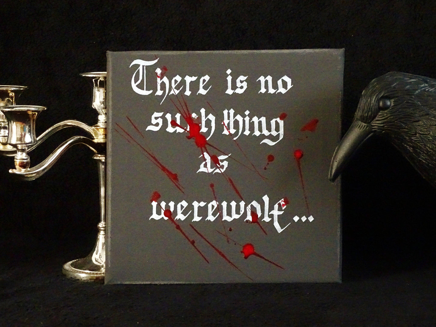 Gothic Werewolf Canvas Plaque, Hand-Lettered Horror Art