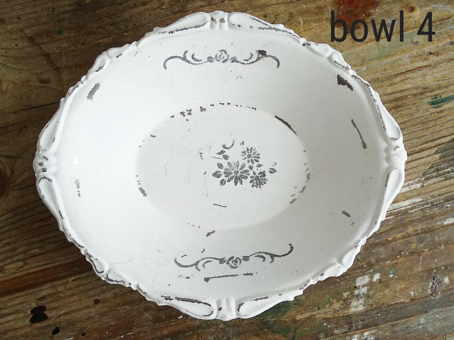 White Ornate Metal Bowl, Round Trinket Tray, Shabby Chic Decor