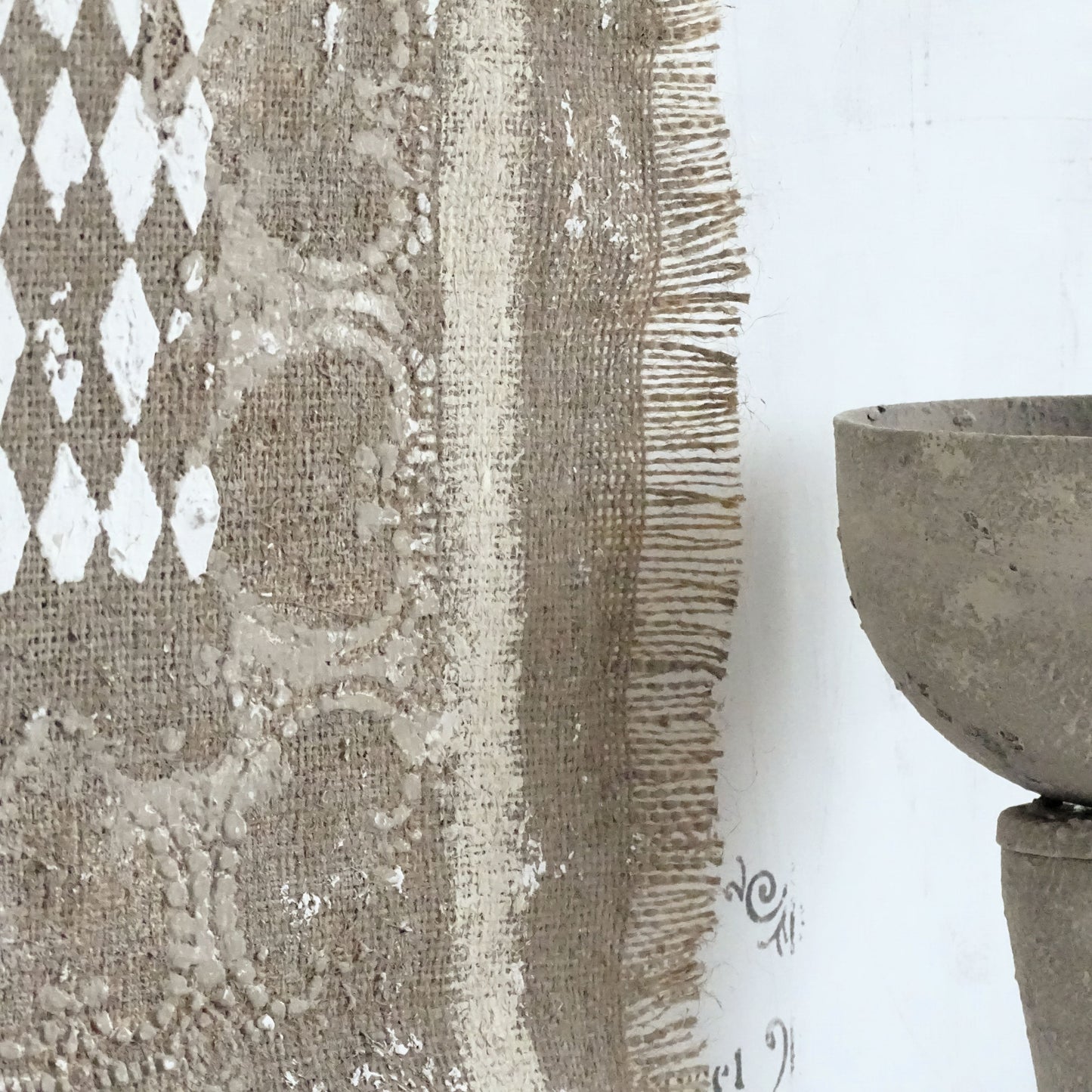 Abstract Burlap Tapestry Textile Wall Art, Neutral Wabi Sabi Wall Hanging, Contemporary Decor