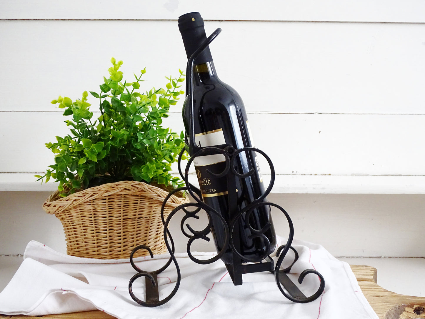 Hand Wrought Iron Wine Bottle Holder: Gothic Tabletop Barware