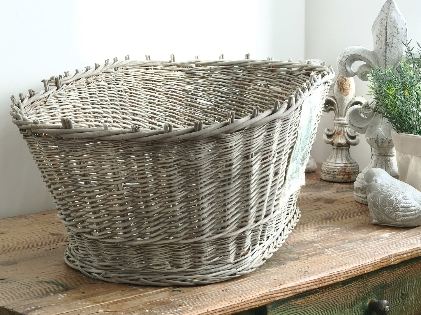Large Wicker Basket Sheep Design, Rustic Laundry Hamper, Farmhouse Decor