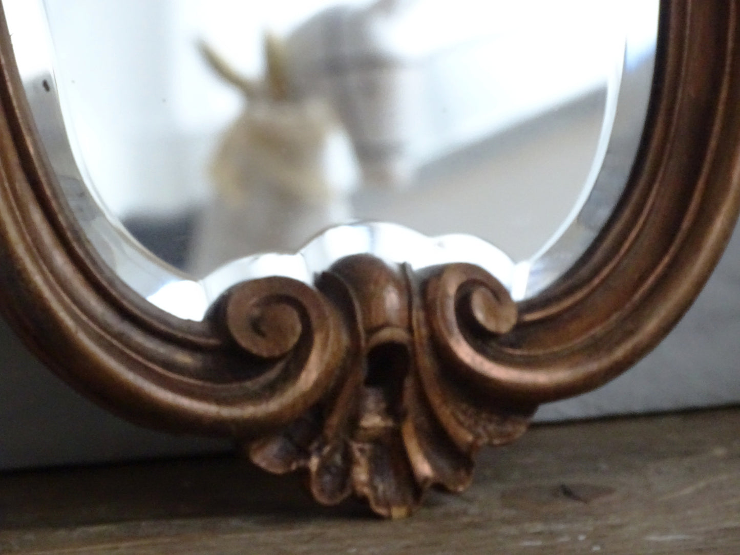 Antique Ornate Beveled Wall Mirror In Carved Wooden Frame, Baroque Style