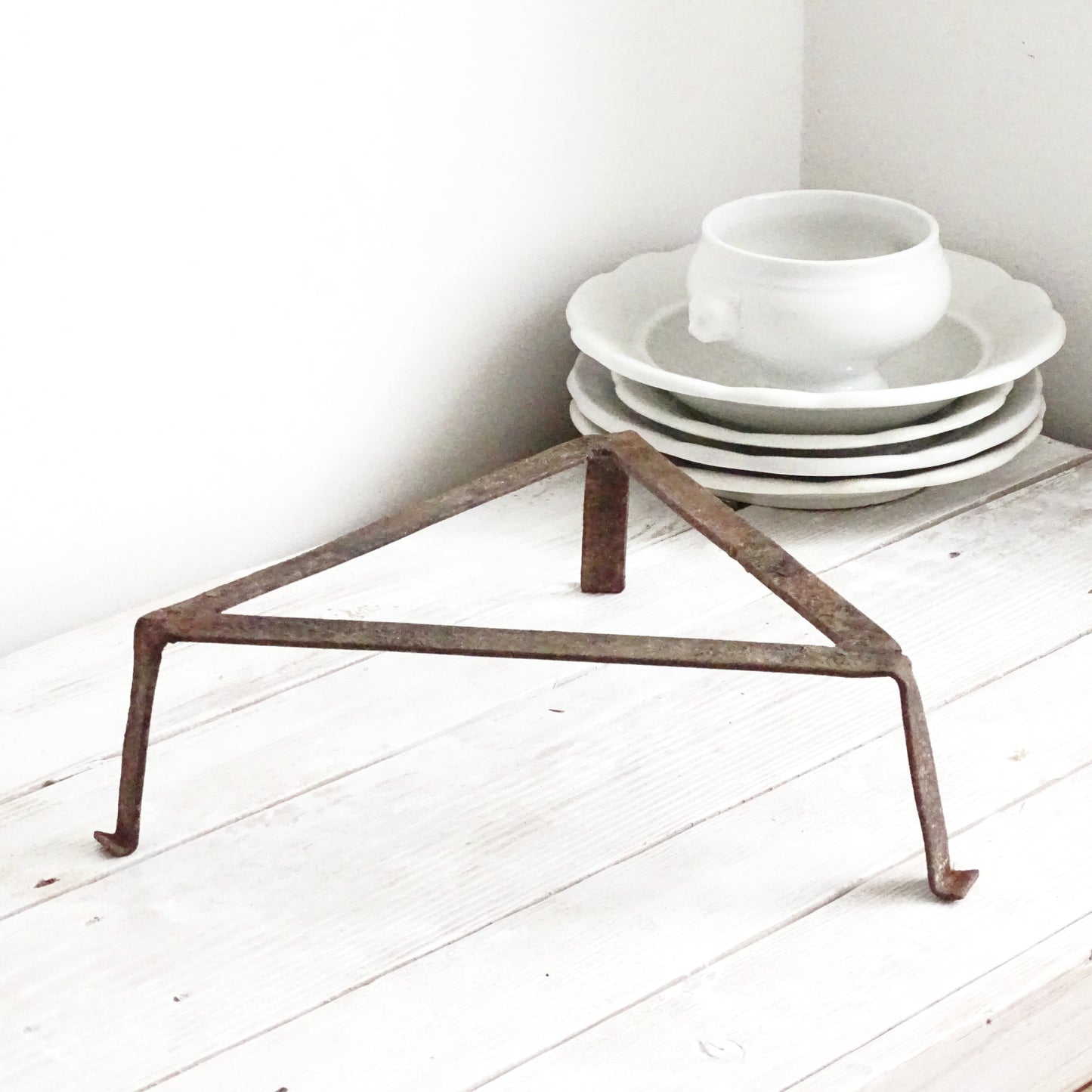Antique Fireplace Metal Trivet, Hand Forged Iron, Primitive Cookware Tool, Hot Pot Stand