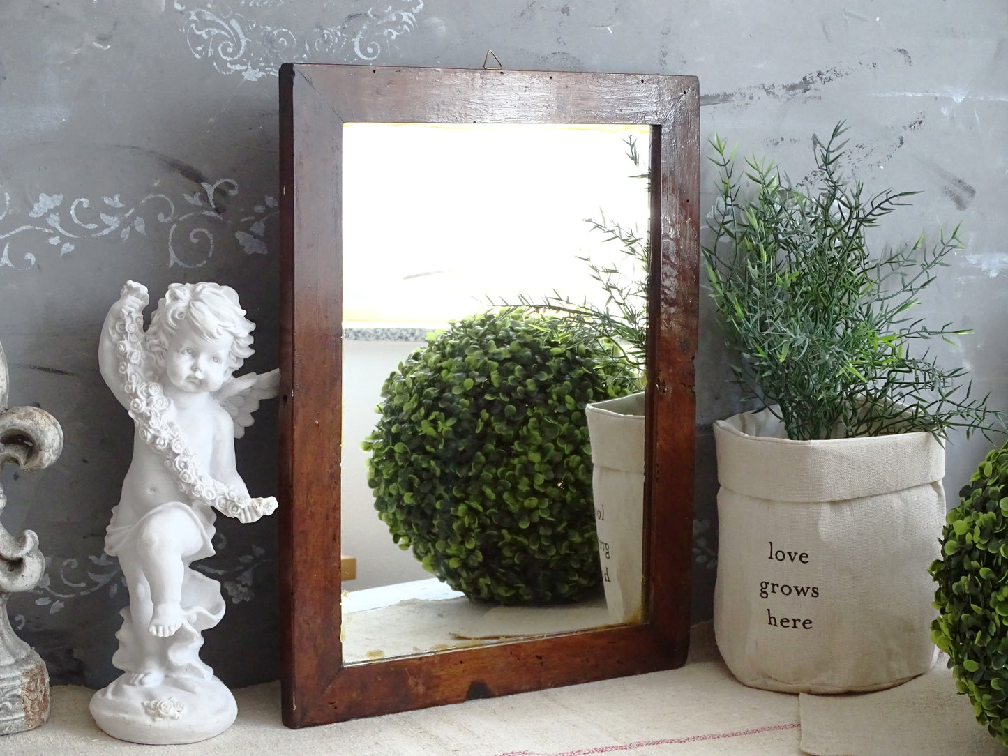 Antique Walnut Wood Wall Mirror, Primitive Wall Decor
