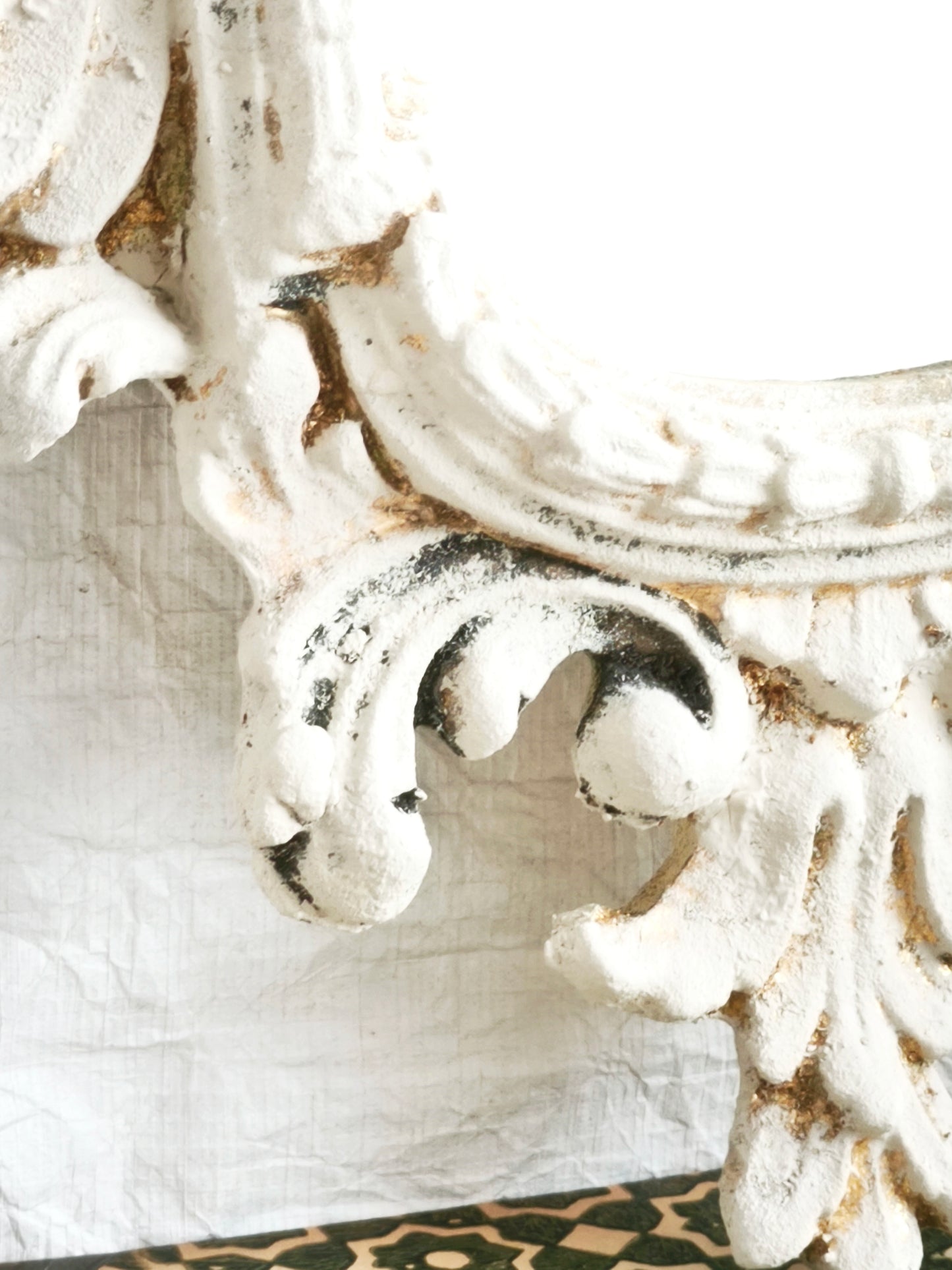 Large Carved Wood Wall Mirror, Framed Ornate Rocaille Distressed White Oval Vanity Boudoir Mirror, Statement Wall Decor