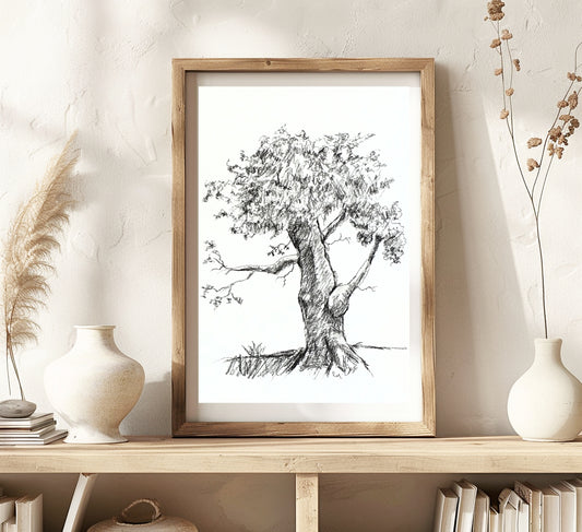 Tree Original Charcoal Drawing, Sketch