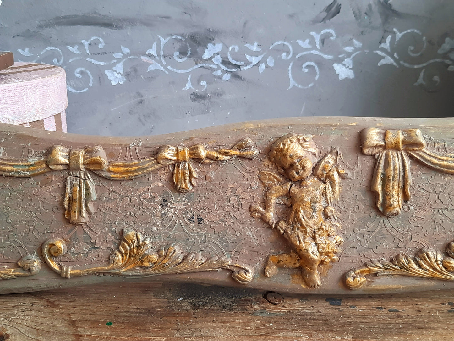 Cherubs Wood Wall Plaque, French Decor Panel Above Door