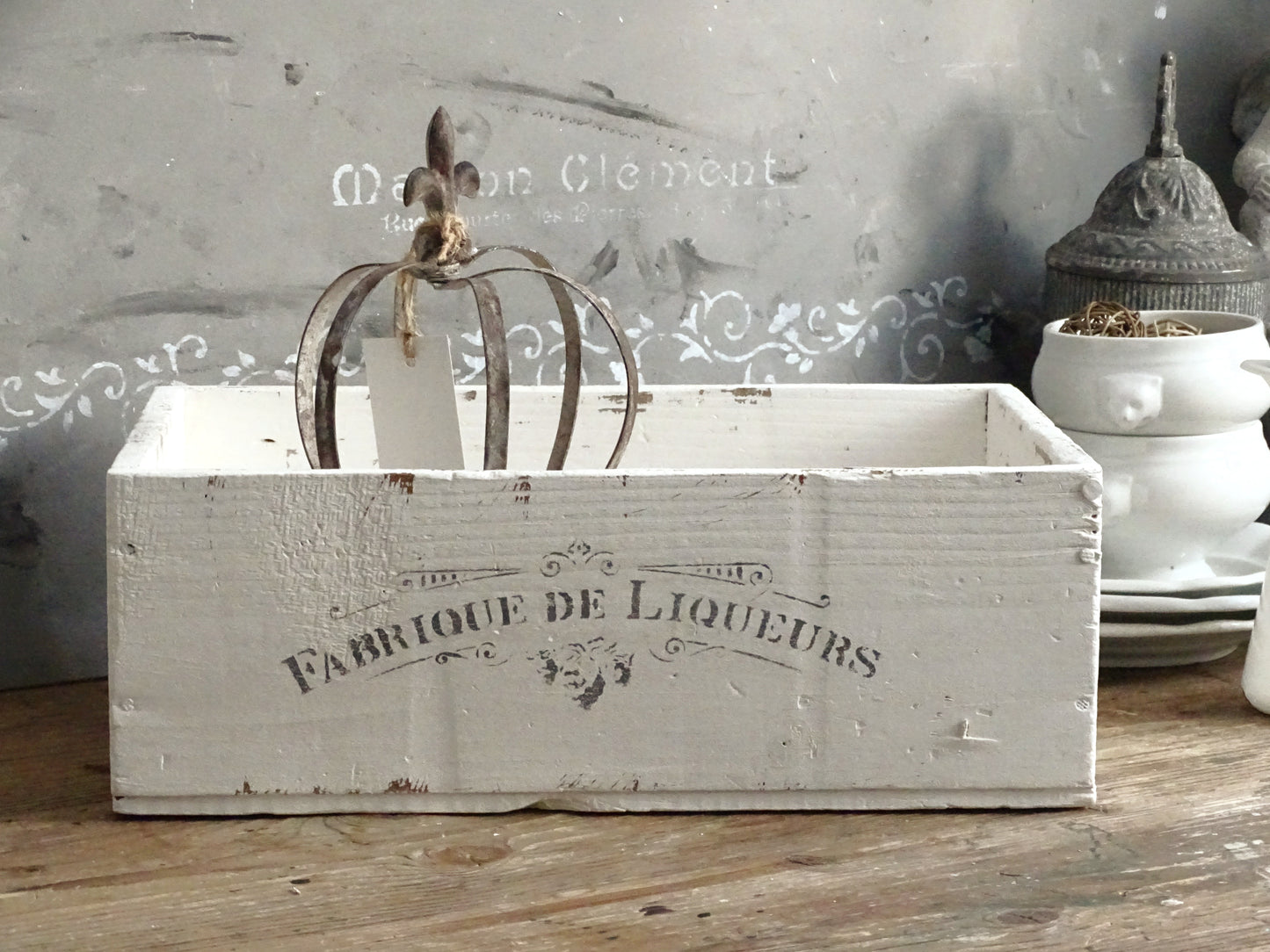 Distressed White Wood Storage Box, Crate: French Country Shabby Chic