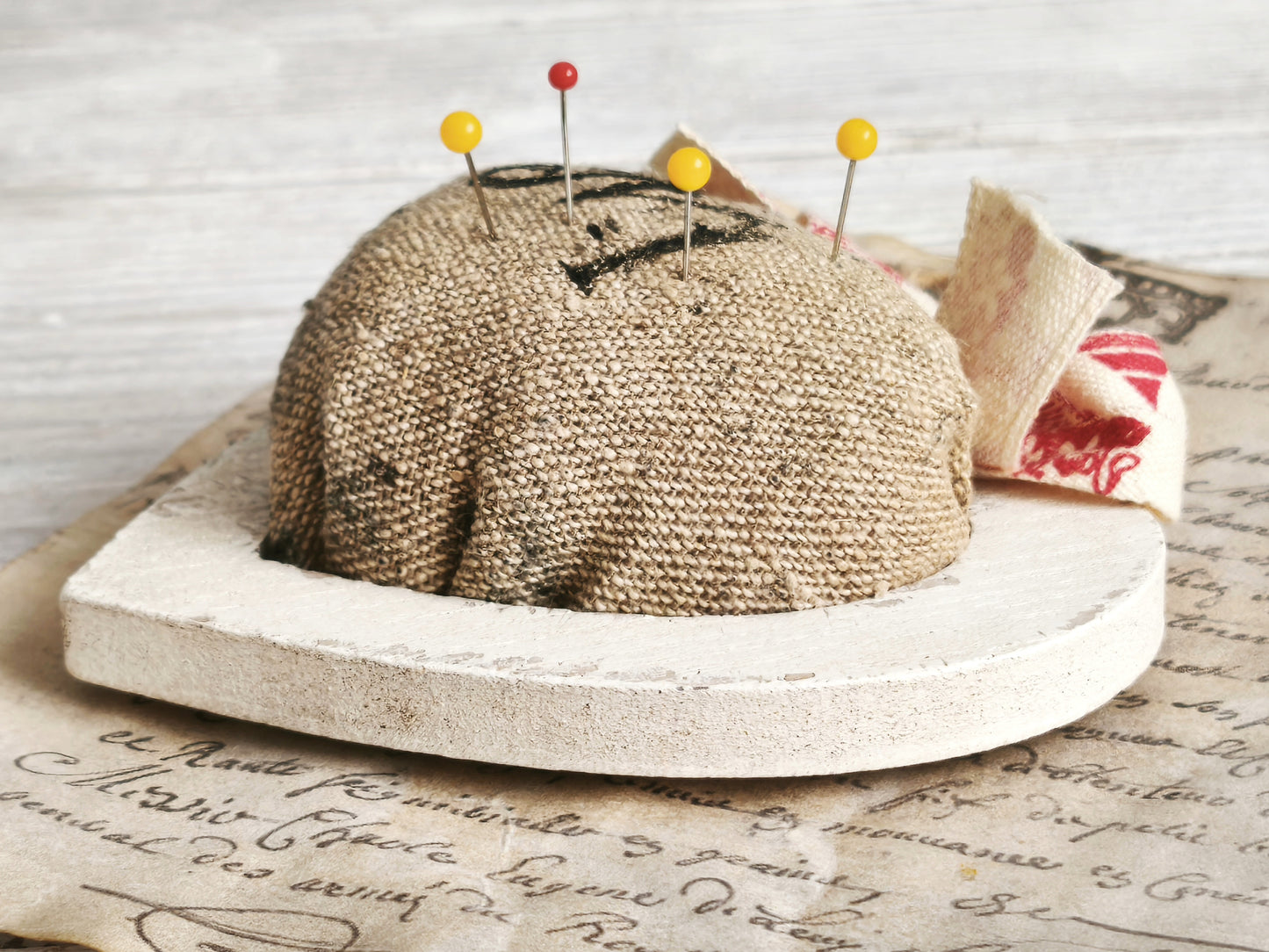 Handmade Pincushion of Antique Grainsack