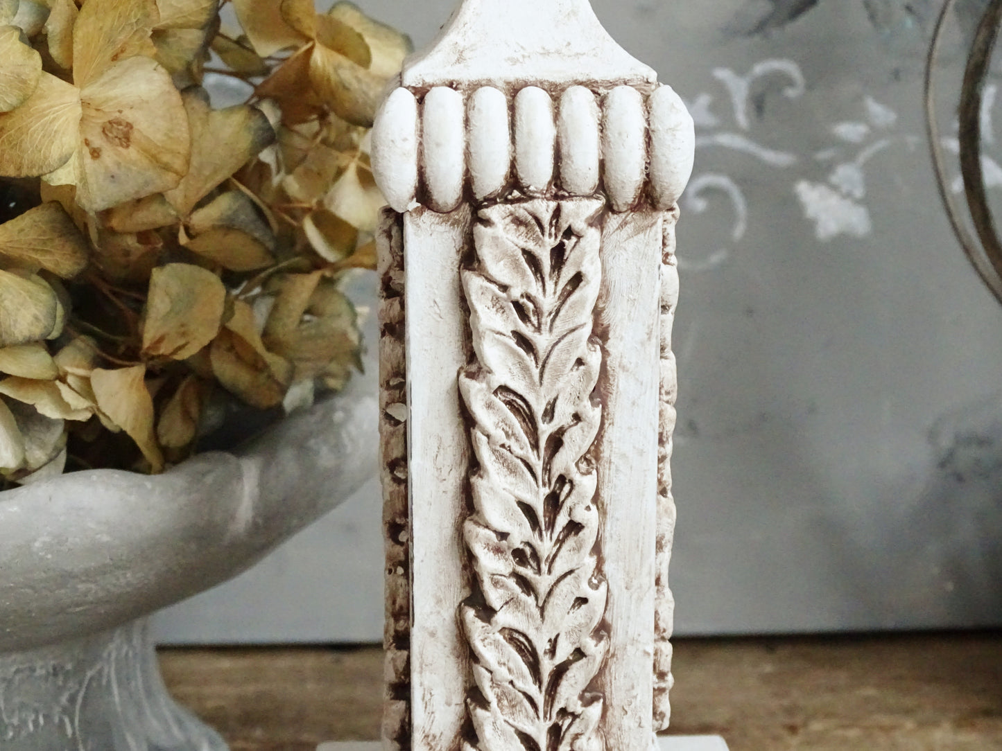 White Decorative Metal Urn Vase, Shabby Chic Decor